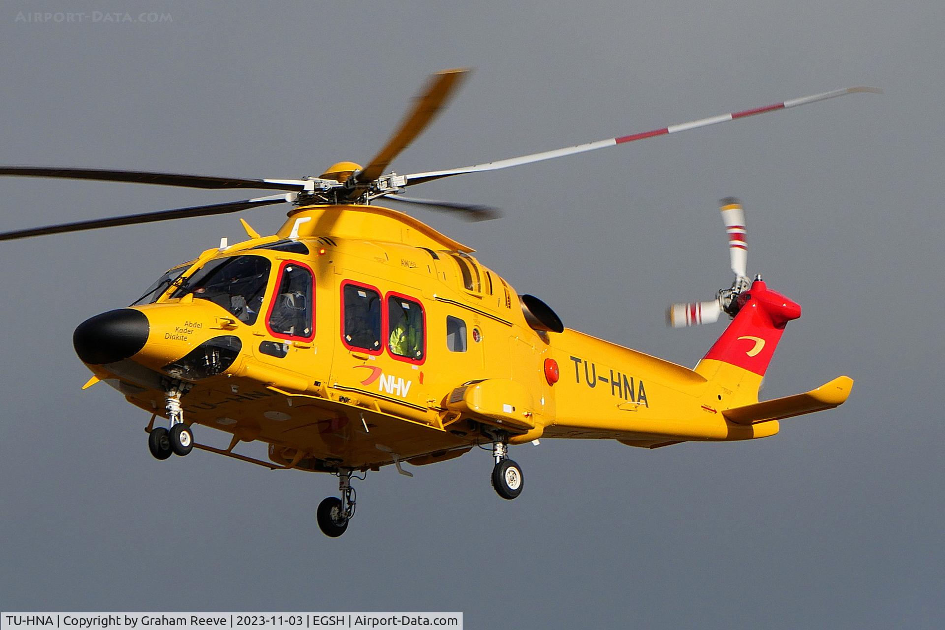 TU-HNA, 2018 Leonardo AW-169 C/N 69064, On approach to Norwich.