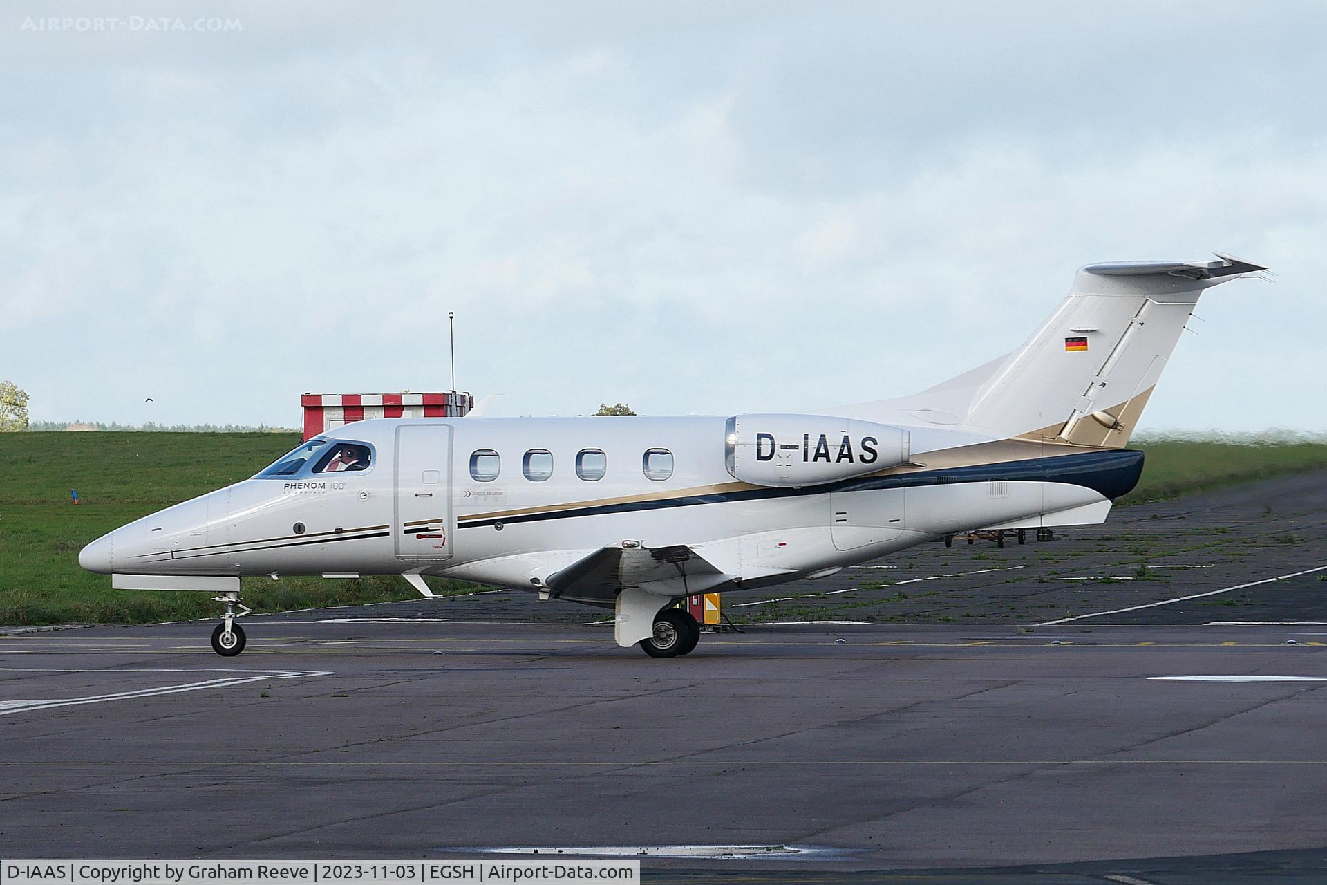 D-IAAS, 2010 Embraer EMB-500 Phenom 100 C/N 50000132, Just landed at Norwich.