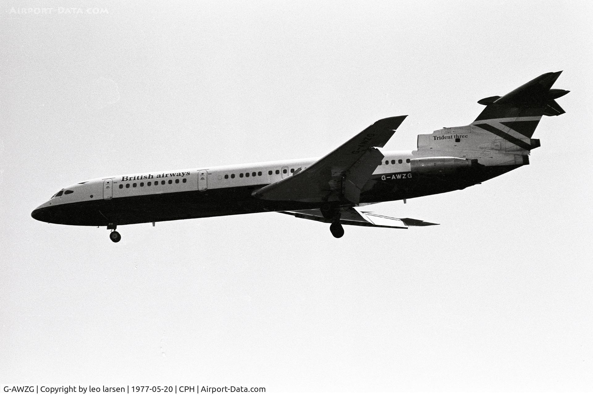 G-AWZG, 1971 Hawker Siddeley HS-121 Trident 3B-101 C/N 2308, Copenhagen 20.5.1977