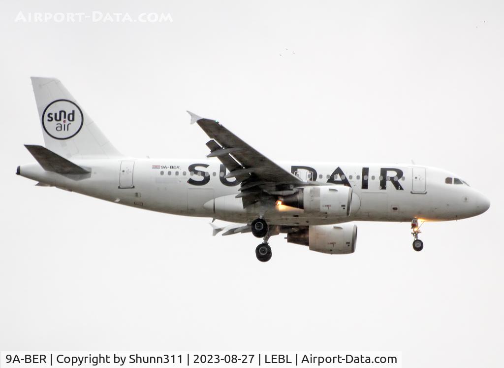 9A-BER, 2009 Airbus A319-112 C/N 3950, Landing rwy 06L... Diverted from PMI due to a heavy storm...