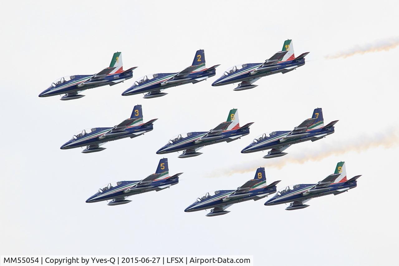 MM55054, Aermacchi MB-339PAN C/N 6848/188/AA085, Aermacchi MB-339PAN, N°11 of Frecce Tricolori Aerobatic Team 2015, On display, Luxeuil-Saint Sauveur Air Base 116 (LFSX)