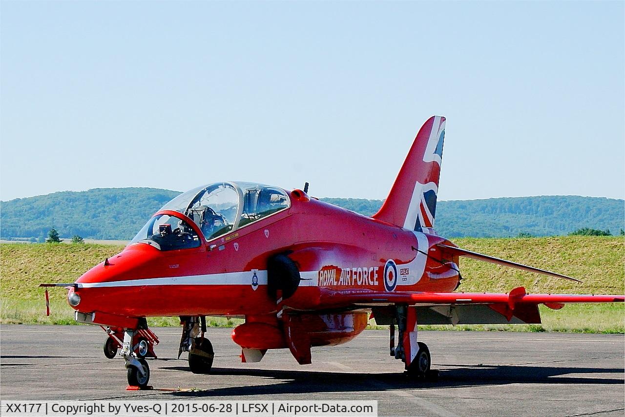 XX177, 1977 Hawker Siddeley Hawk T.1 C/N 024/312024, Red Arrows Hawker Siddeley Hawk T.1, Flight line, Luxeuil-St Sauveur Air Base 116 (LFSX)