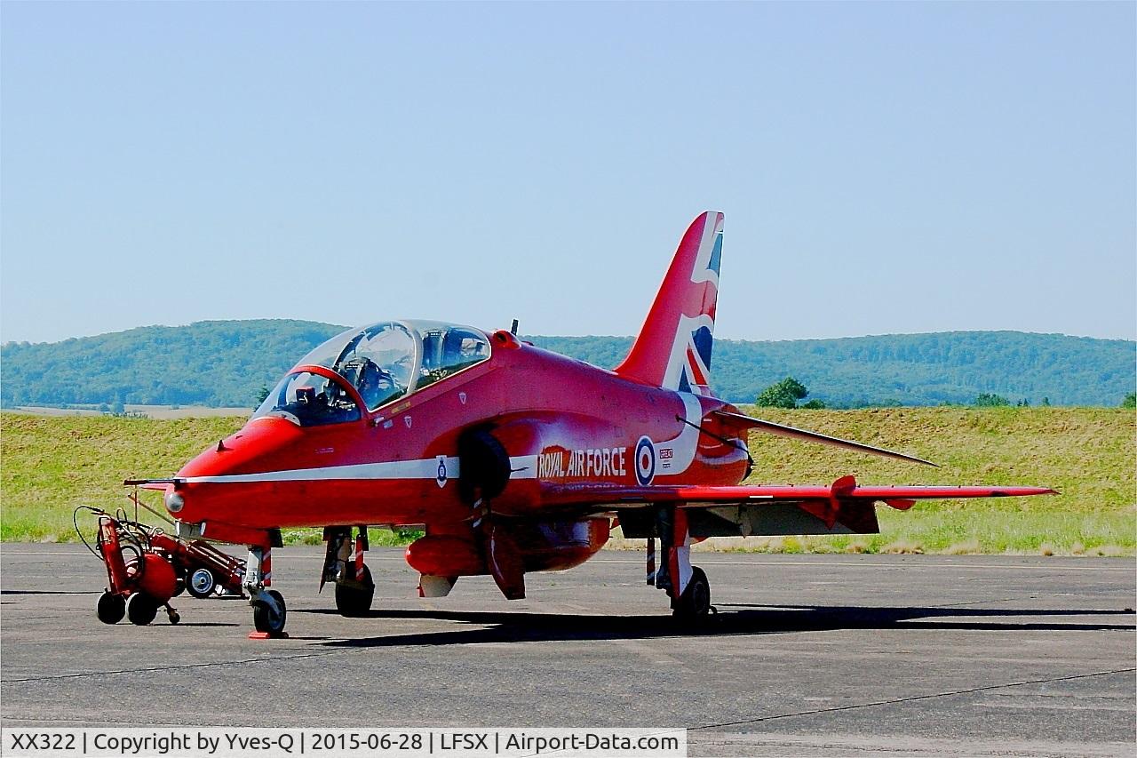 XX322, 1980 Hawker Siddeley Hawk T.1A C/N 165/312147, Red Arrows Hawker Siddeley Hawk T.1, Flight line, Luxeuil-St Sauveur Air Base 116 (LFSX)