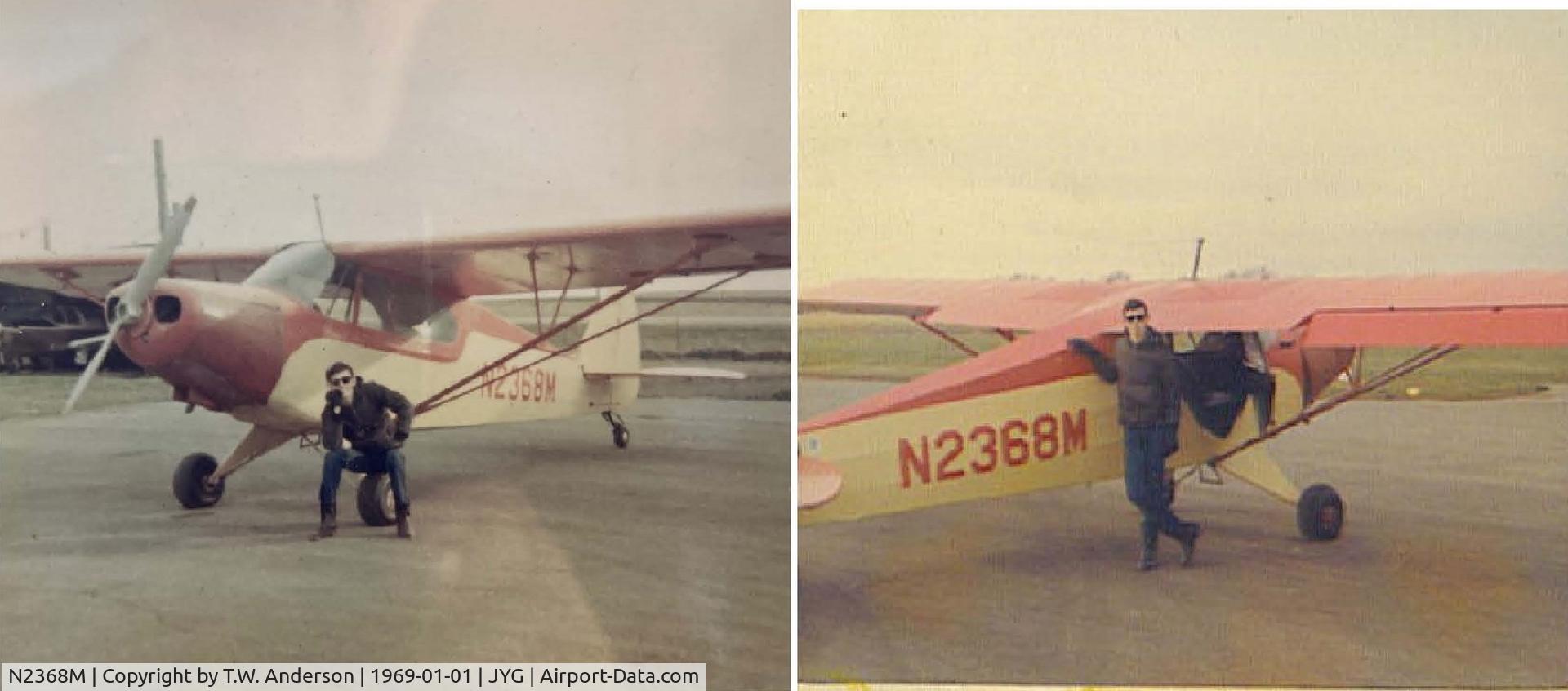 N2368M, 1946 Piper PA-12 Super Cruiser C/N 12-1500, Got my Private Pilot in 1966. Dad co-signed my loan for a CE140. Underpowered and only 2 place. My 2nd airplane had 115HP and 3 place. Purchased 1969 for $3,200, sold in 1970 for $3,800 to get a 4 place.