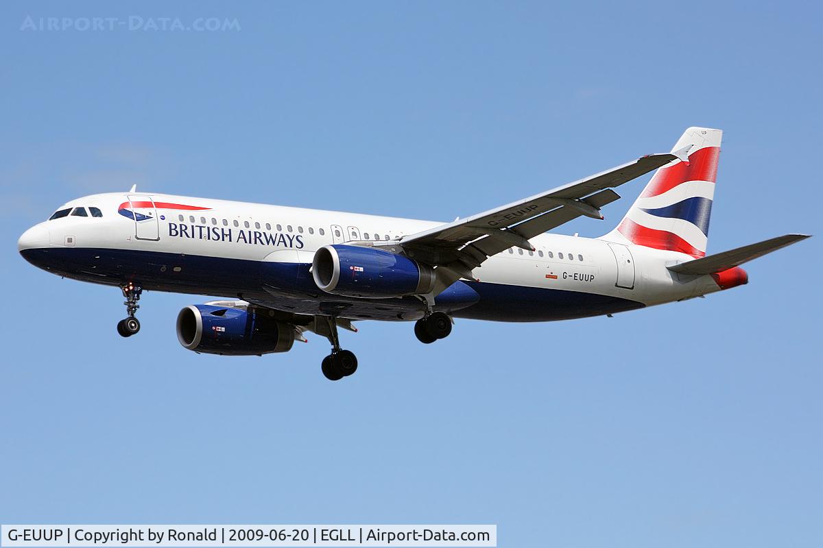 G-EUUP, 2003 Airbus A320-232 C/N 2038, at lhr