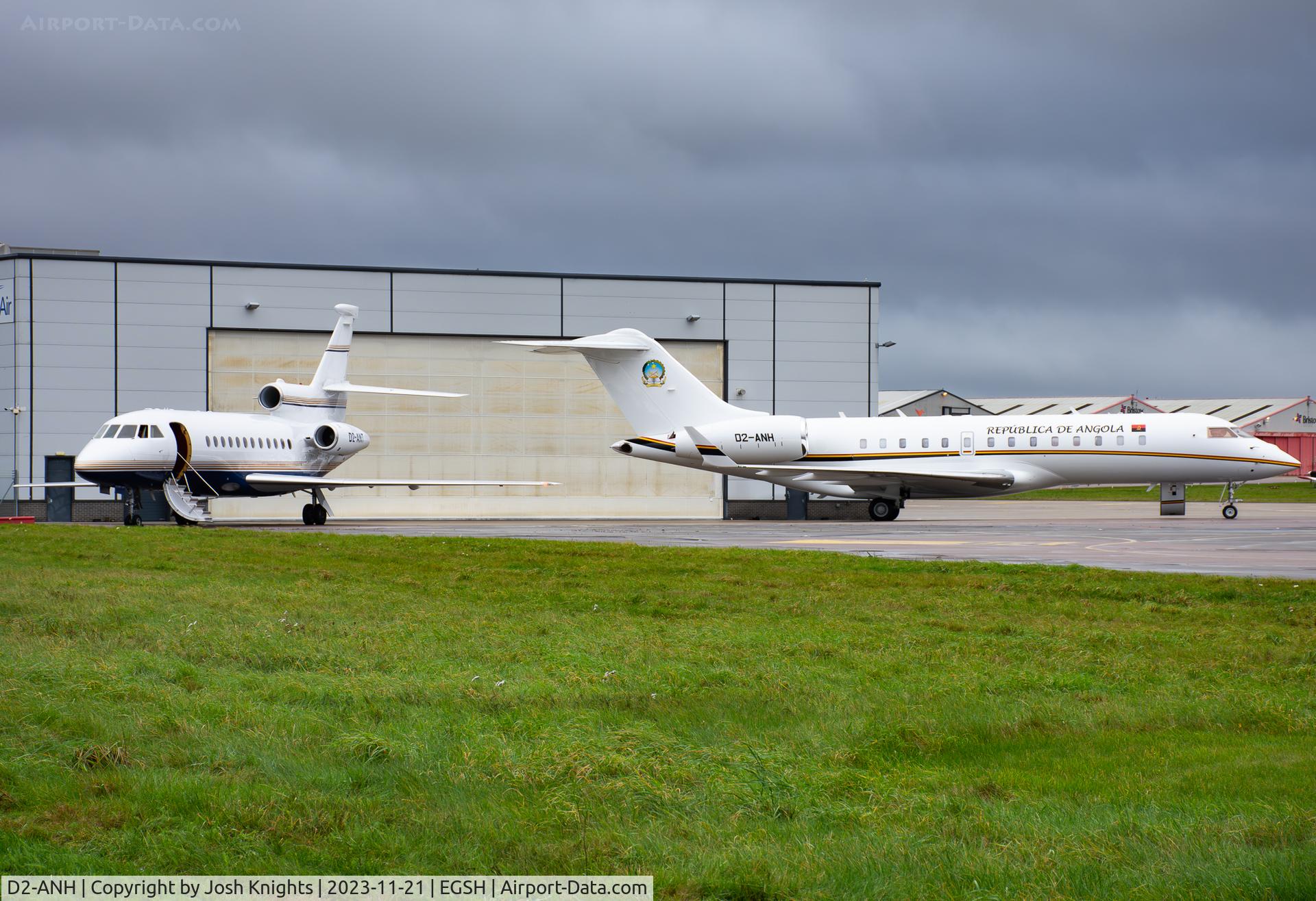 D2-ANH, 2005 Bombardier Global Express (BD-700-1A10) C/N 9145, On The SaxonAir Apron Alongside F900 D2-ANT.