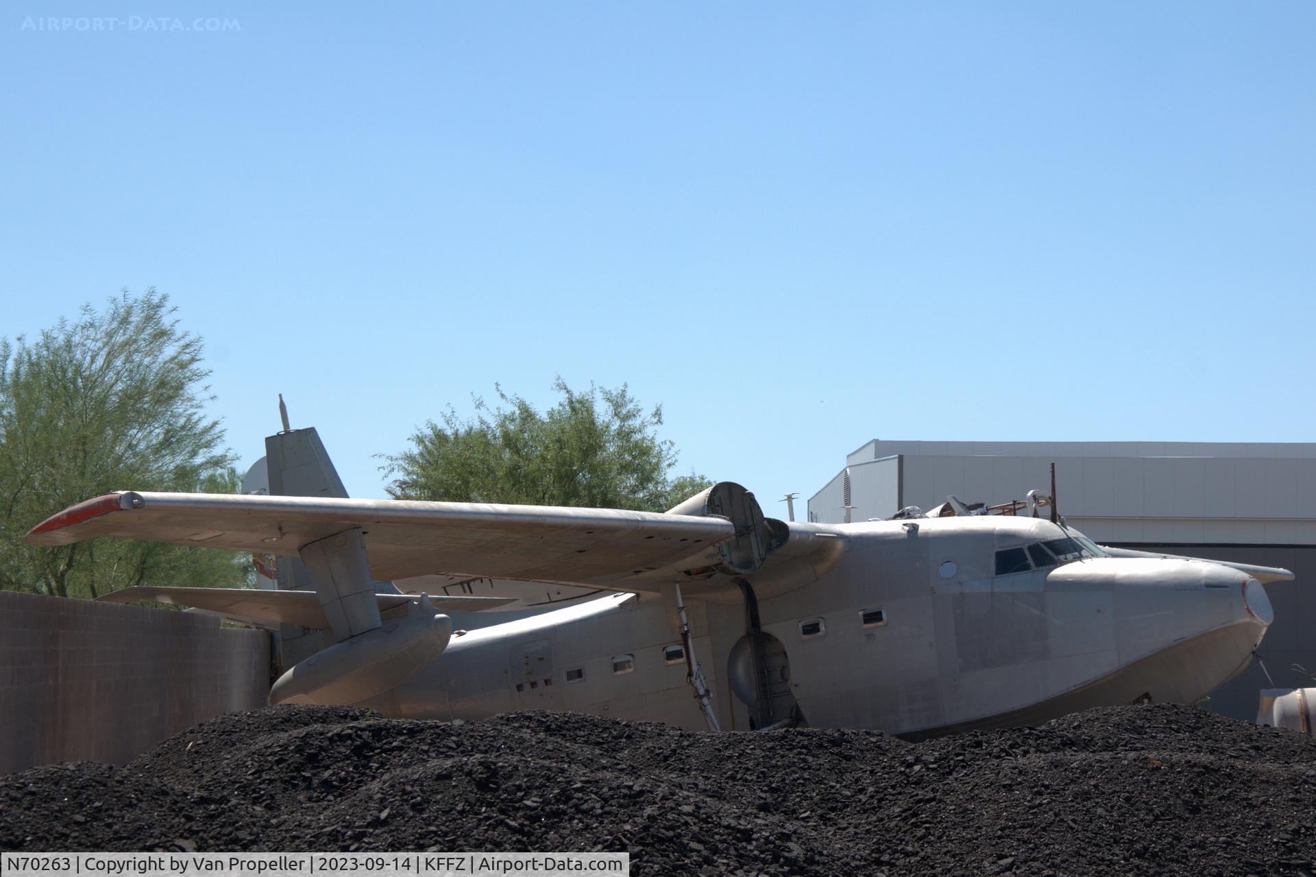 N70263, Grumman HU-16E Albatross C/N G-309, Grumman HU-16E Albatross stored at Falcon Field, Mesa, Arizona. Conversion to turboprop air tanker was abandoned