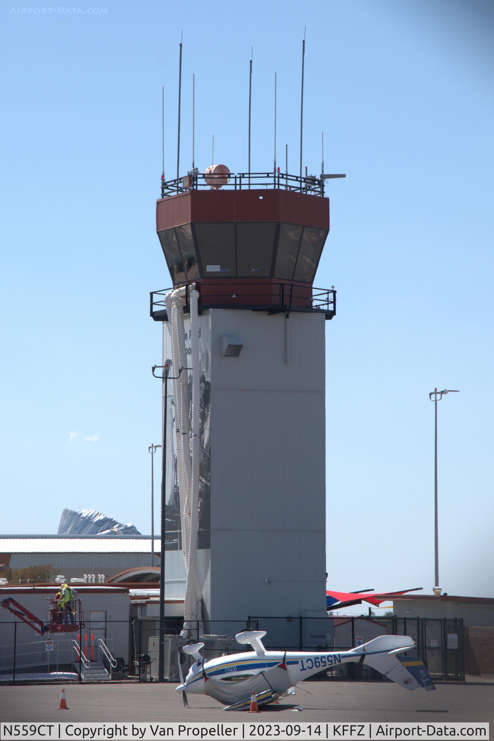 N559CT, 2007 Flight Design CTSW C/N 07-05-07, Flight Design CTSW overturned in front of control tower two days after a supercell thunderstorm struck at Falcon Field.