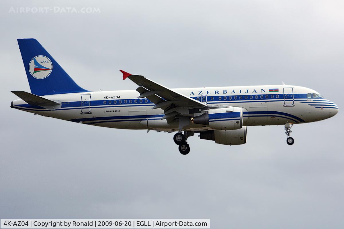 4K-AZ04, 2005 Airbus A319-111 C/N 2588, at lhr