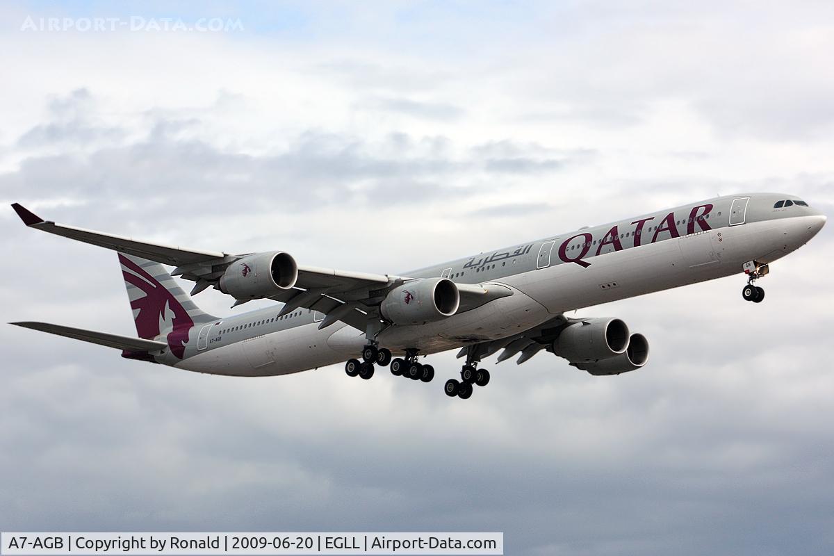 A7-AGB, 2005 Airbus A340-642X C/N 715, at lhr