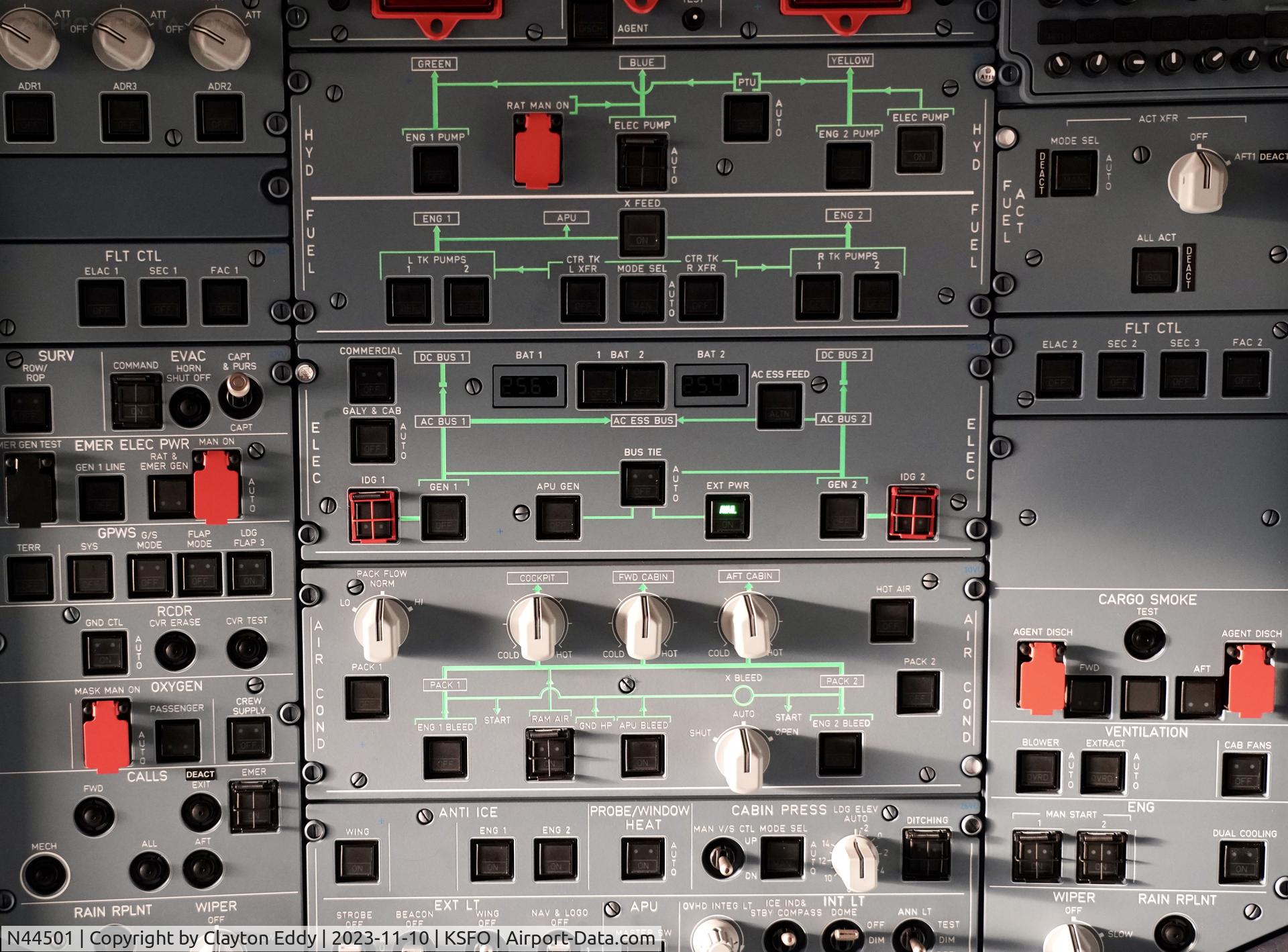 N44501, 2023 Airbus A321-271NX C/N 11500, Overhead panel SFO 2023.