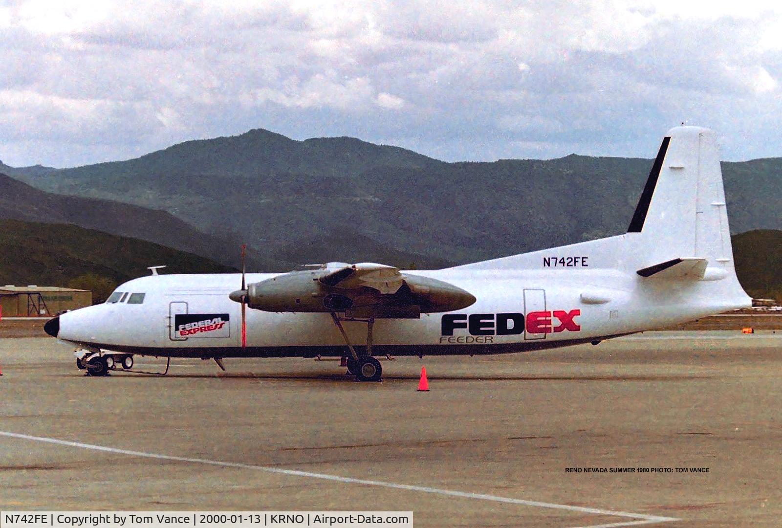 N742FE, Fokker F.27MK 600 C/N 10349, N742FE on the Reno, NV USA Cargo ramp summer 1980. date apptx.