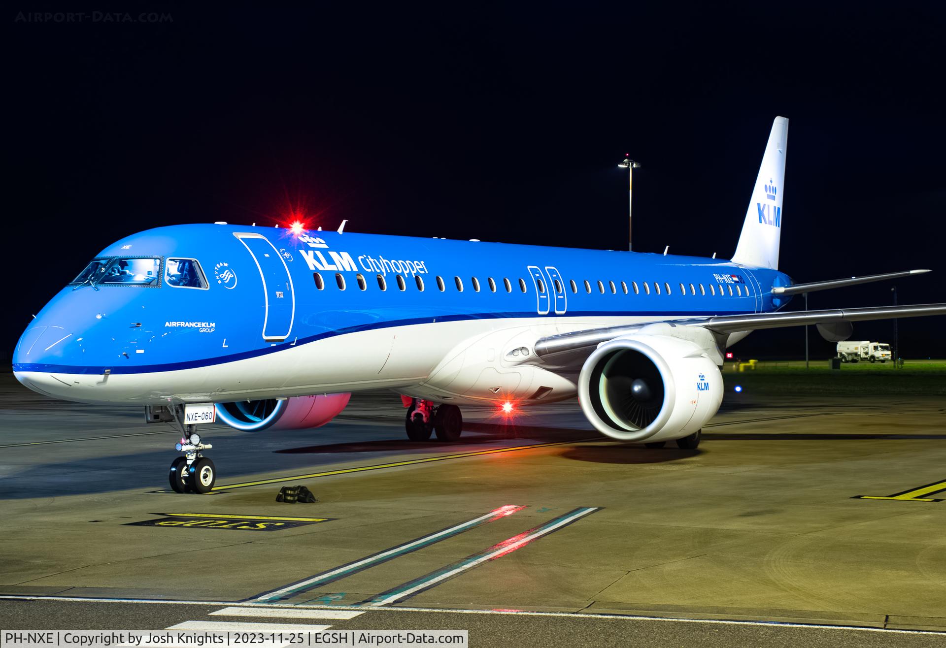 PH-NXE, 2021 Embraer ERJ-195-E2 (ERJ-190-400 STD) C/N 19020060, Arriving at Norwich.