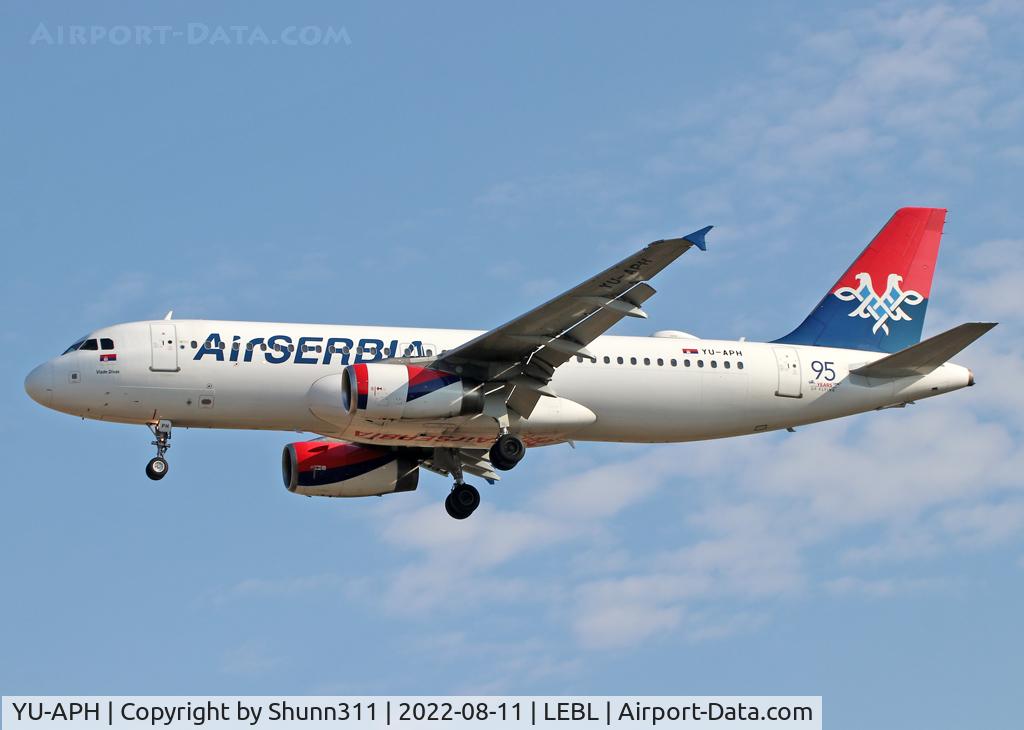 YU-APH, 2005 Airbus A320-232 C/N 2645, Landing rwy 24R with additional '95' sticker