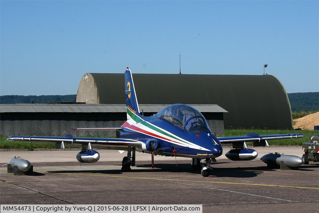 MM54473, Aermacchi MB-339PAN C/N 6668/058/AD002, Aermacchi MB-339PAN, N°3 of Frecce Tricolori Aerobatic Team 2015, Flight line, Luxeuil-Saint Sauveur Air Base 116 (LFSX)