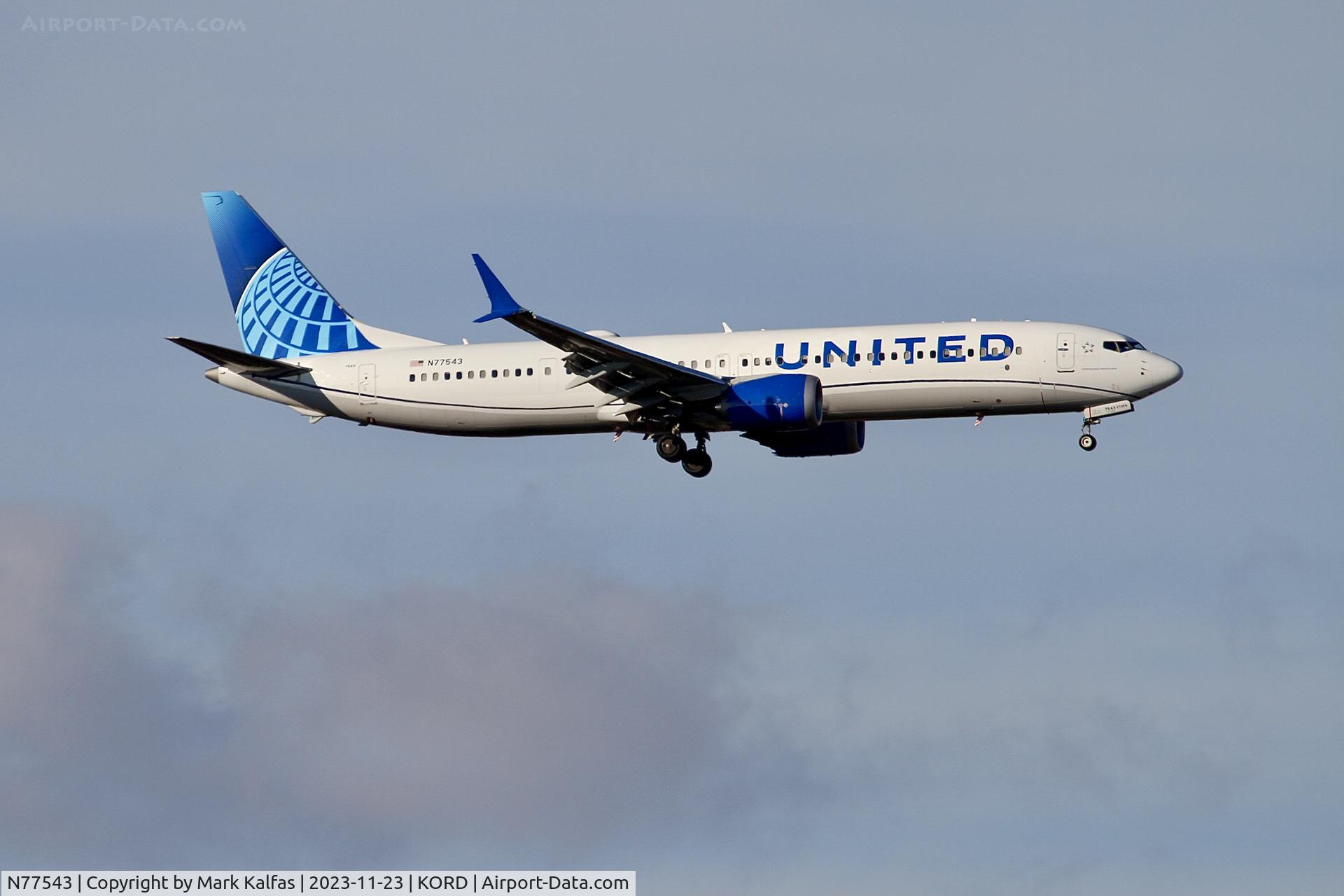 N77543, 2022 Boeing 737-9 MAX C/N 64474, B39M United Airlines Boeing 737 MAX 9  N77543 UAL1168 KIAH-KORD, 10C APP KORD