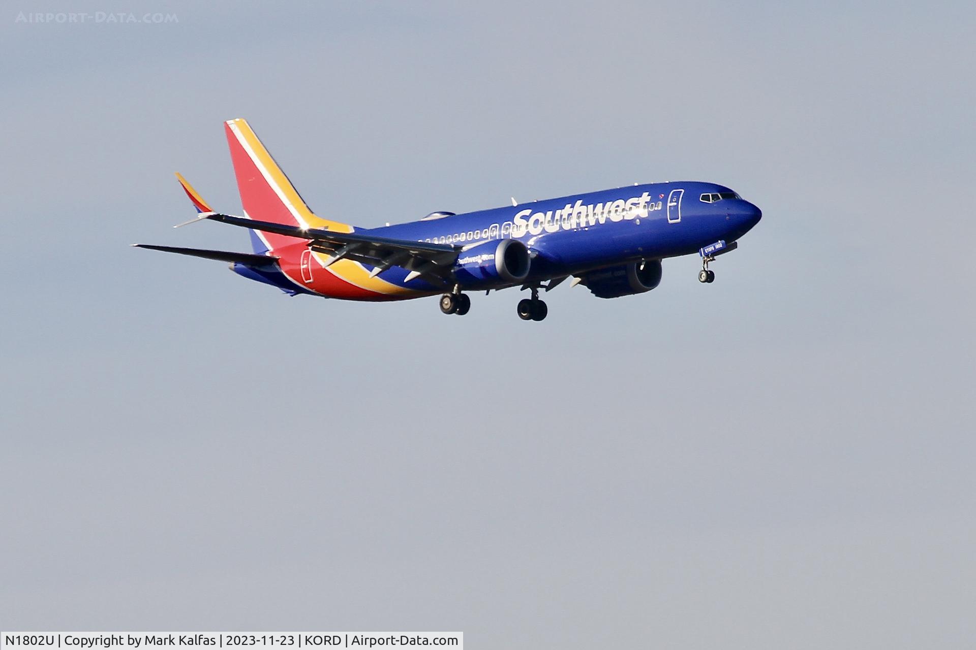 N1802U, 2022 Boeing 737-8 MAX C/N 60225, SOUTHWEST B738M N1802U SWA480 KBWI-KORD, RWY 10C APPROACH KORD