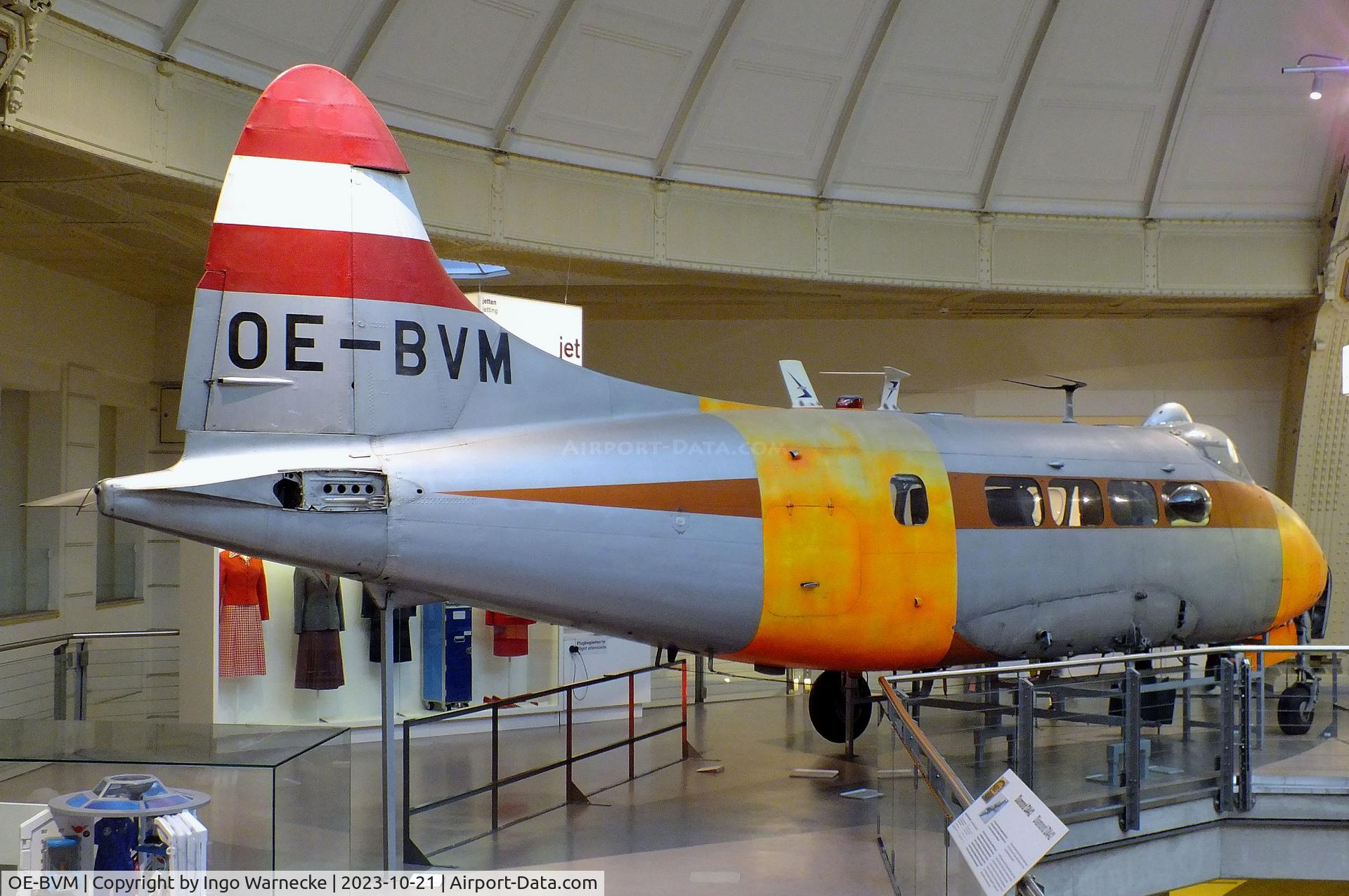 OE-BVM, 1957 De Havilland DH-104 Dove 1 C/N 04488, De Havilland D.H.104 Dove 1 (minus port outer wing / starboard wing and tailplane) at the Technisches Museum Wien (Vienna Technical Museum)