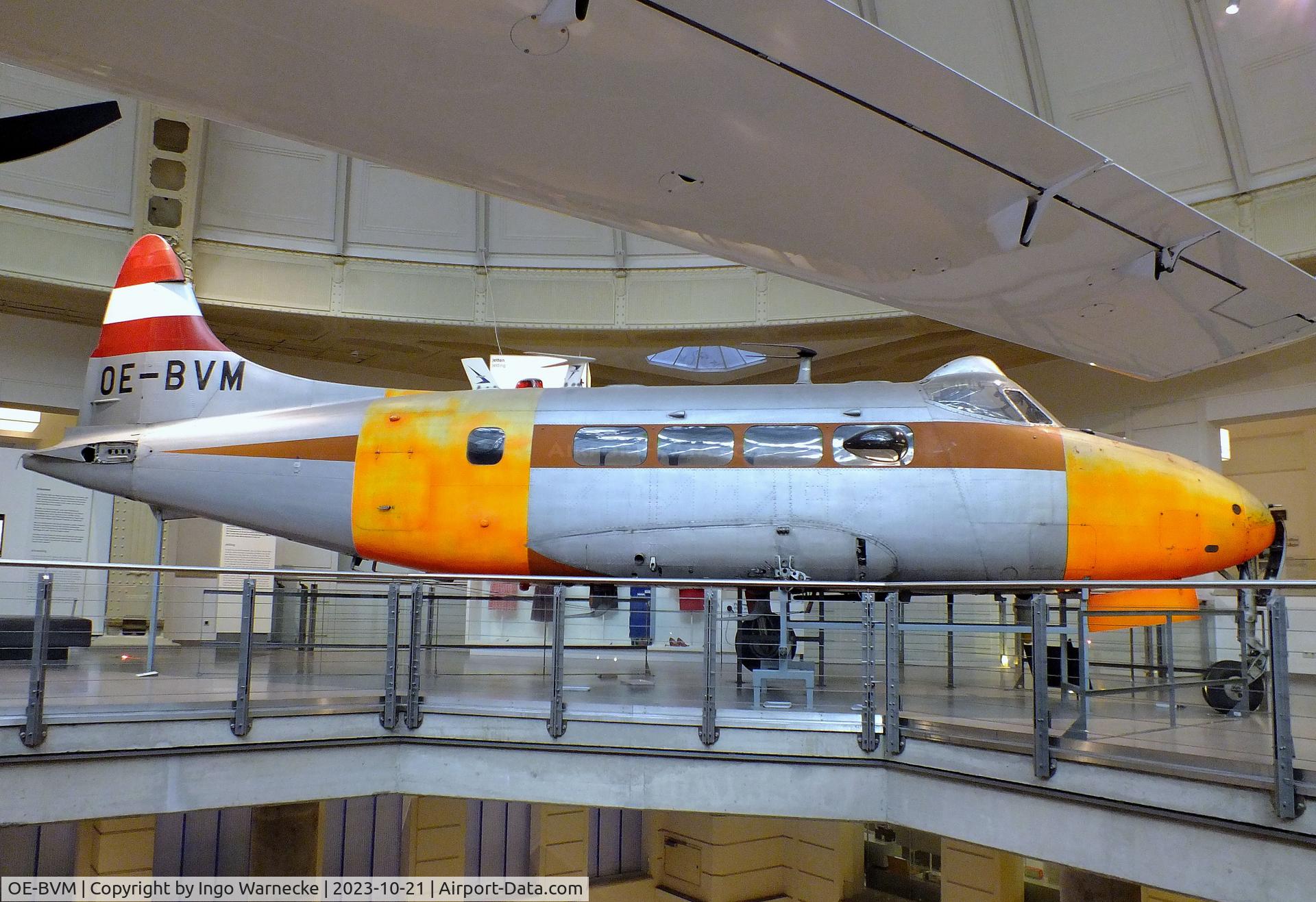 OE-BVM, 1957 De Havilland DH-104 Dove 1 C/N 04488, De Havilland D.H.104 Dove 1 (minus port outer wing / starboard wing and tailplane) at the Technisches Museum Wien (Vienna Technical Museum)