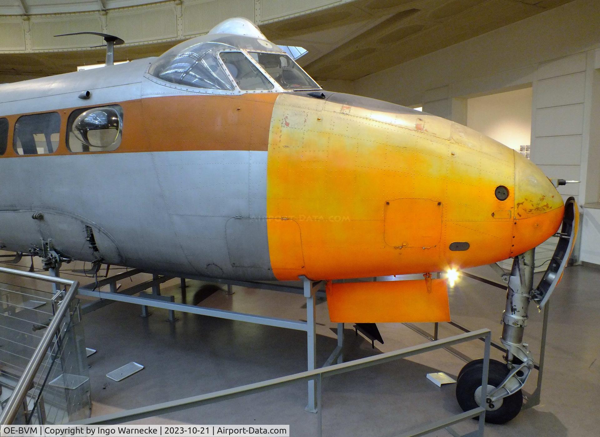 OE-BVM, 1957 De Havilland DH-104 Dove 1 C/N 04488, De Havilland D.H.104 Dove 1 (minus port outer wing / starboard wing and tailplane) at the Technisches Museum Wien (Vienna Technical Museum)