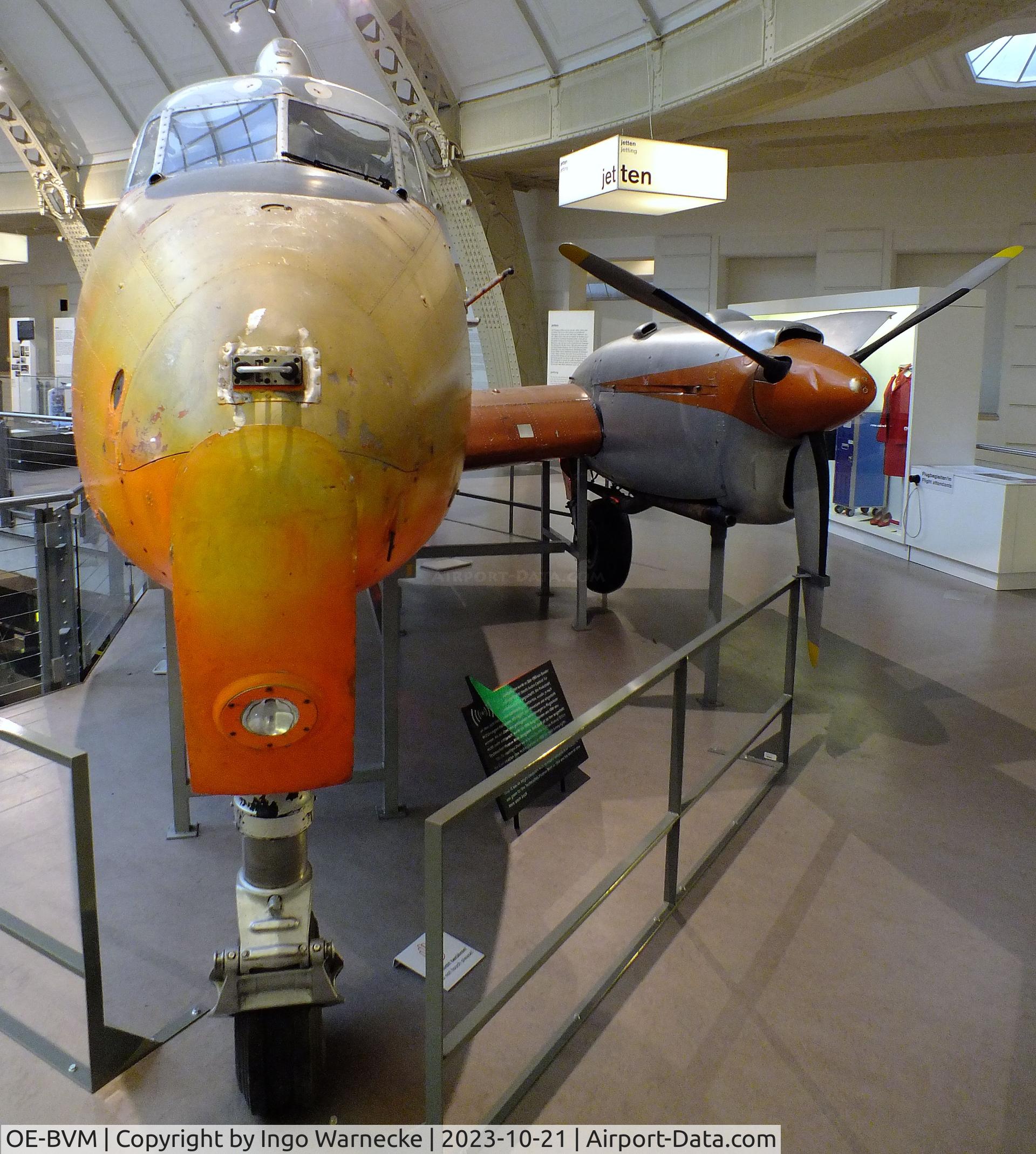 OE-BVM, 1957 De Havilland DH-104 Dove 1 C/N 04488, De Havilland D.H.104 Dove 1 (minus port outer wing / starboard wing and tailplane) at the Technisches Museum Wien (Vienna Technical Museum)