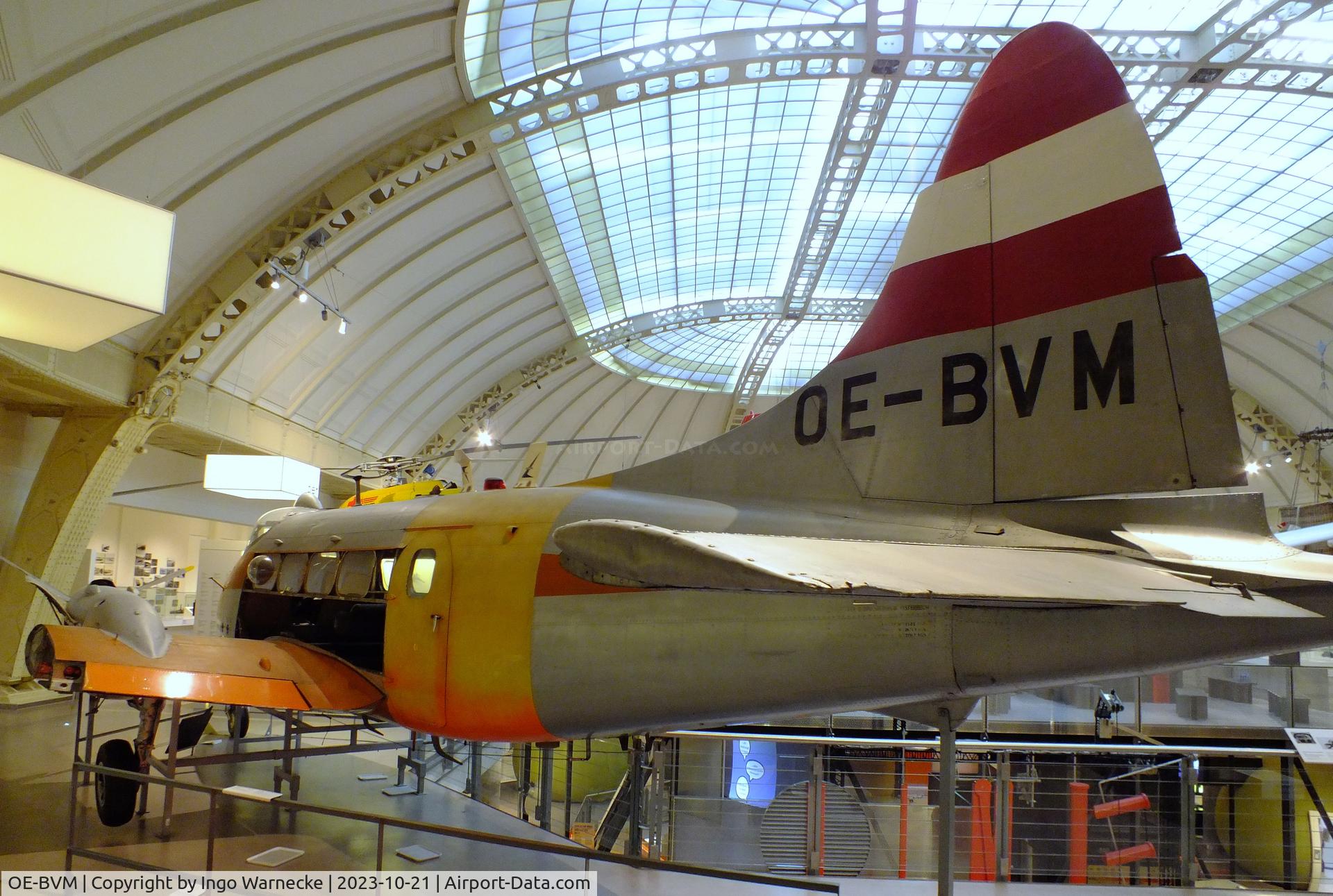 OE-BVM, 1957 De Havilland DH-104 Dove 1 C/N 04488, De Havilland D.H.104 Dove 1 (minus port outer wing / starboard wing and tailplane) at the Technisches Museum Wien (Vienna Technical Museum)