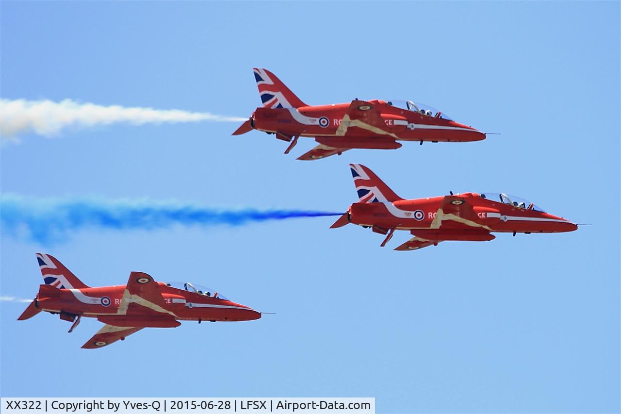 XX322, 1980 Hawker Siddeley Hawk T.1A C/N 165/312147, Red Arrows Hawker Siddeley Hawk T.1A, On display, Luxeuil-Saint Sauveur Air Base 116 (LFSX)