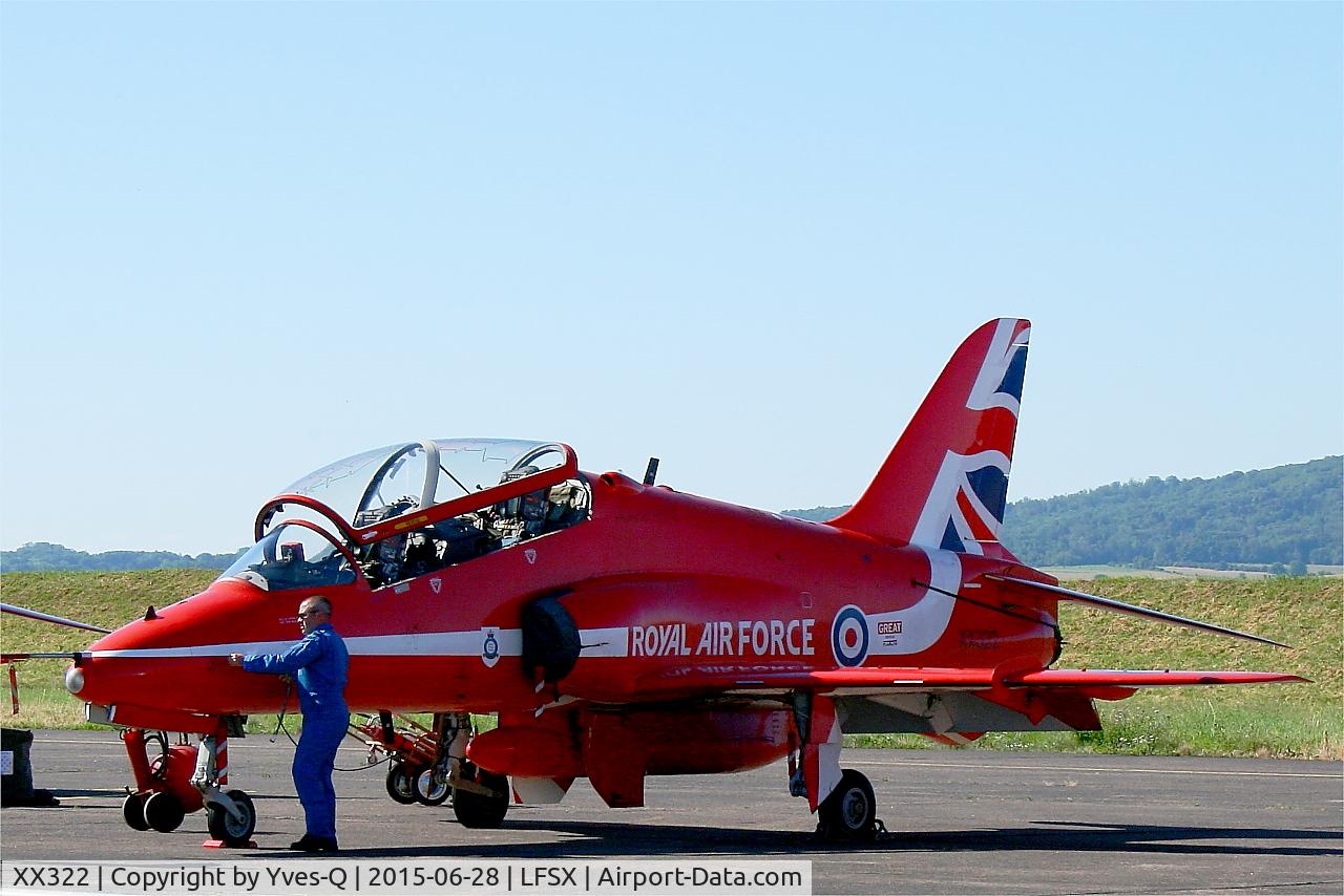 XX322, 1980 Hawker Siddeley Hawk T.1A C/N 165/312147, Red Arrows Hawker Siddeley Hawk T.1A, Flight line, Luxeuil-Saint Sauveur Air Base 116 (LFSX)