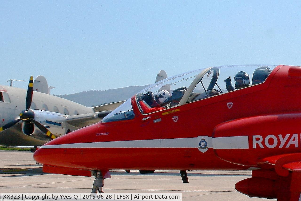 XX323, 1980 Hawker Siddeley Hawk T.1 C/N 167/312148, Red Arrows Hawker Siddeley Hawk T.1, Taxiing, Luxeuil-St Sauveur Air Base 116 (LFSX)