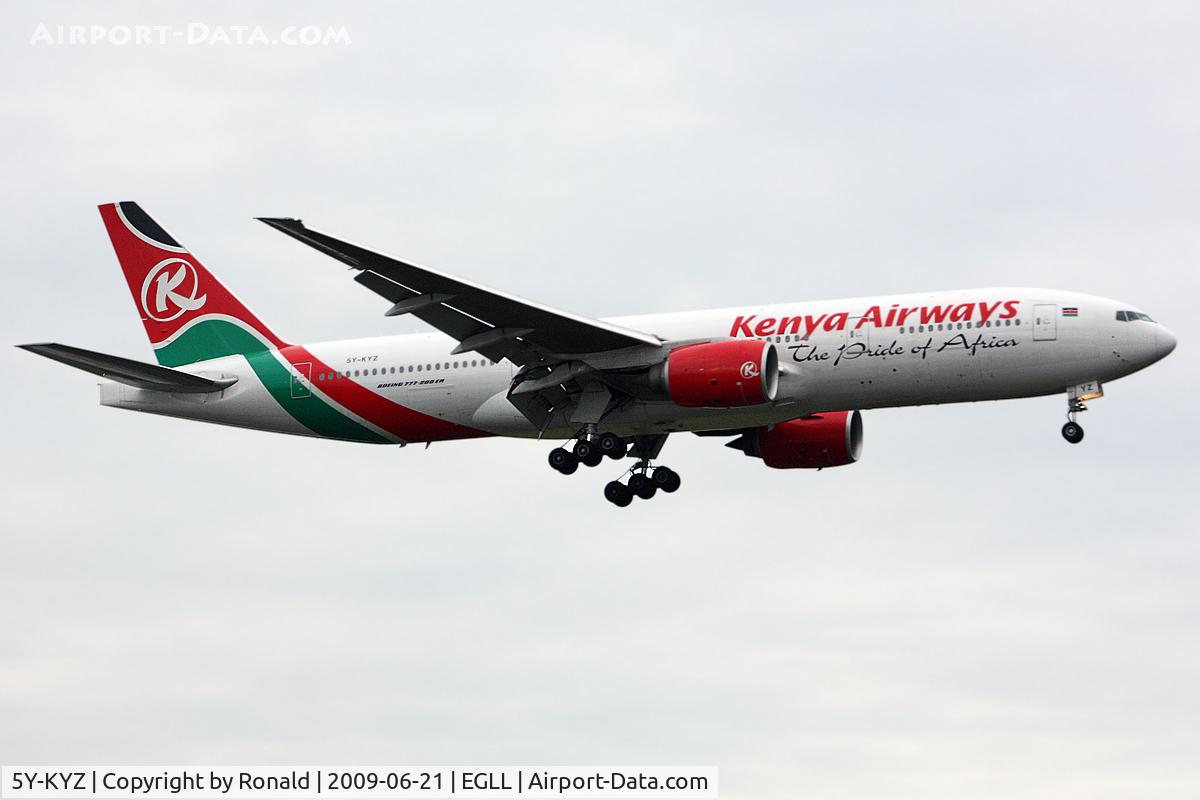 5Y-KYZ, 2007 Boeing 777-2U8ER C/N 36124, at lhr