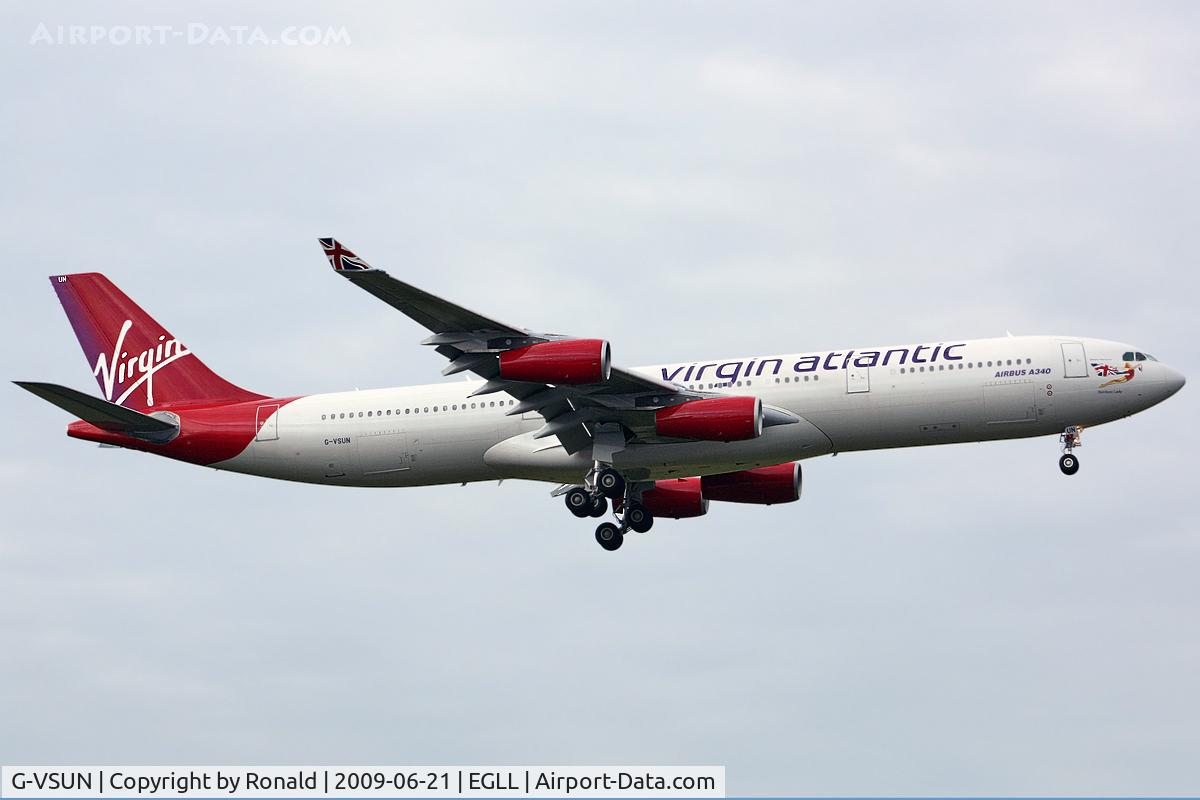 G-VSUN, 1996 Airbus A340-313 C/N 114, at lhr
