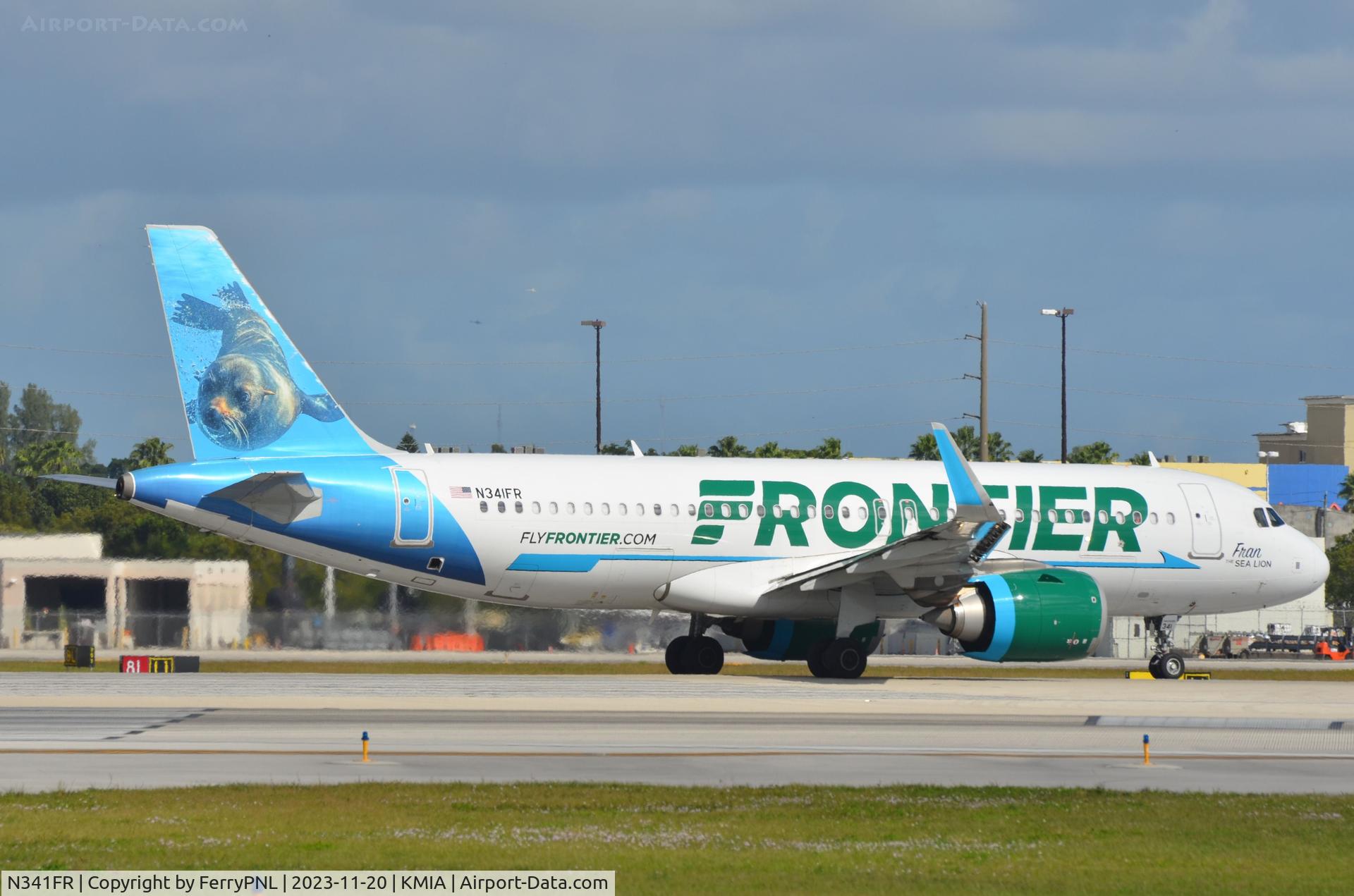 N341FR, 2018 Airbus A320-251NEO C/N 8516, Frontier A320 sea lion Fran for departure