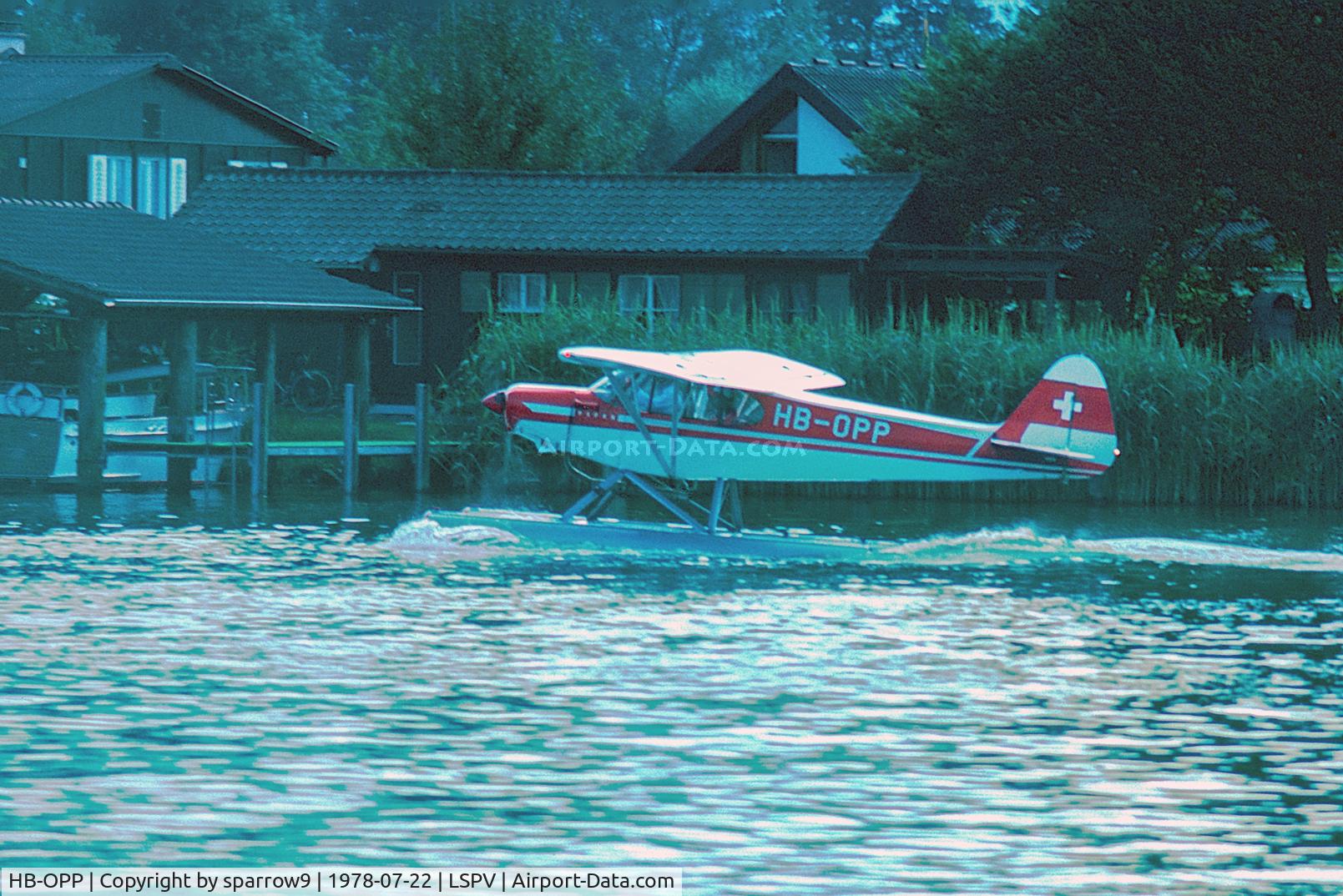 HB-OPP, 1957 Piper PA-18-150 Super Cub C/N 18-5784, On the Lake of Zurich since registered in Switzerland. Scanned from a slide.