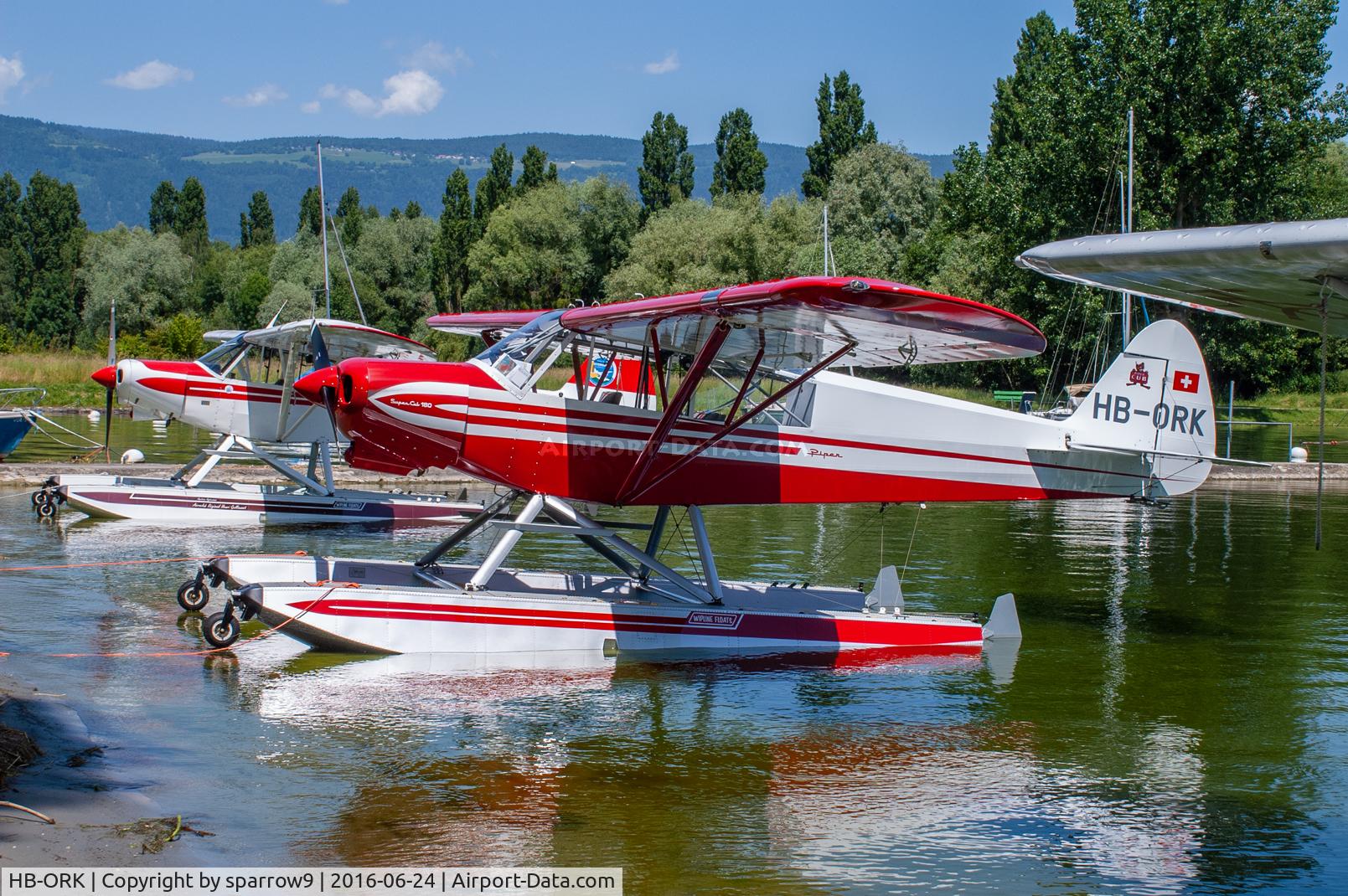 HB-ORK, 1959 Piper PA-18-150 Super Cub Super Cub C/N 18-7035, On another landing surface. Lac de Neuchâtel at Yverdon.