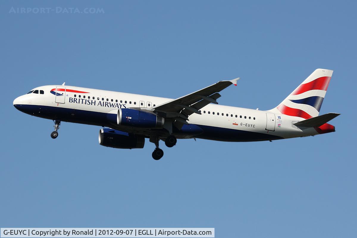 G-EUYC, 2008 Airbus A320-232 C/N 3721, at lhr