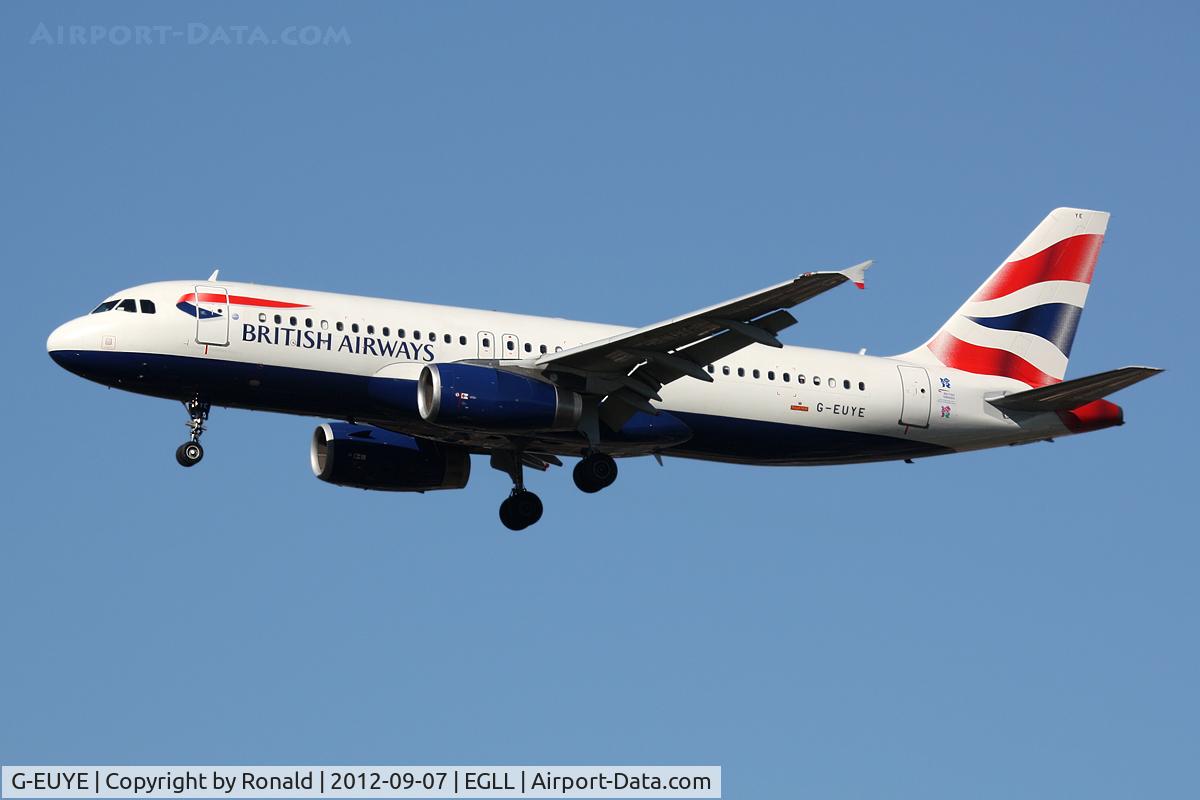 G-EUYE, 2009 Airbus A320-232 C/N 3912, at lhr