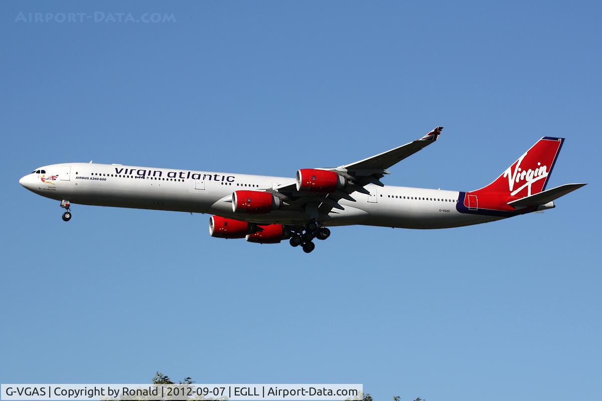 G-VGAS, 2005 Airbus A340-642 C/N 639, at lhr