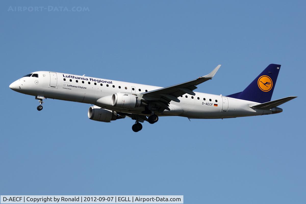 D-AECF, 2010 Embraer 190LR (ERJ-190-100LR) C/N 19000359, at lhr