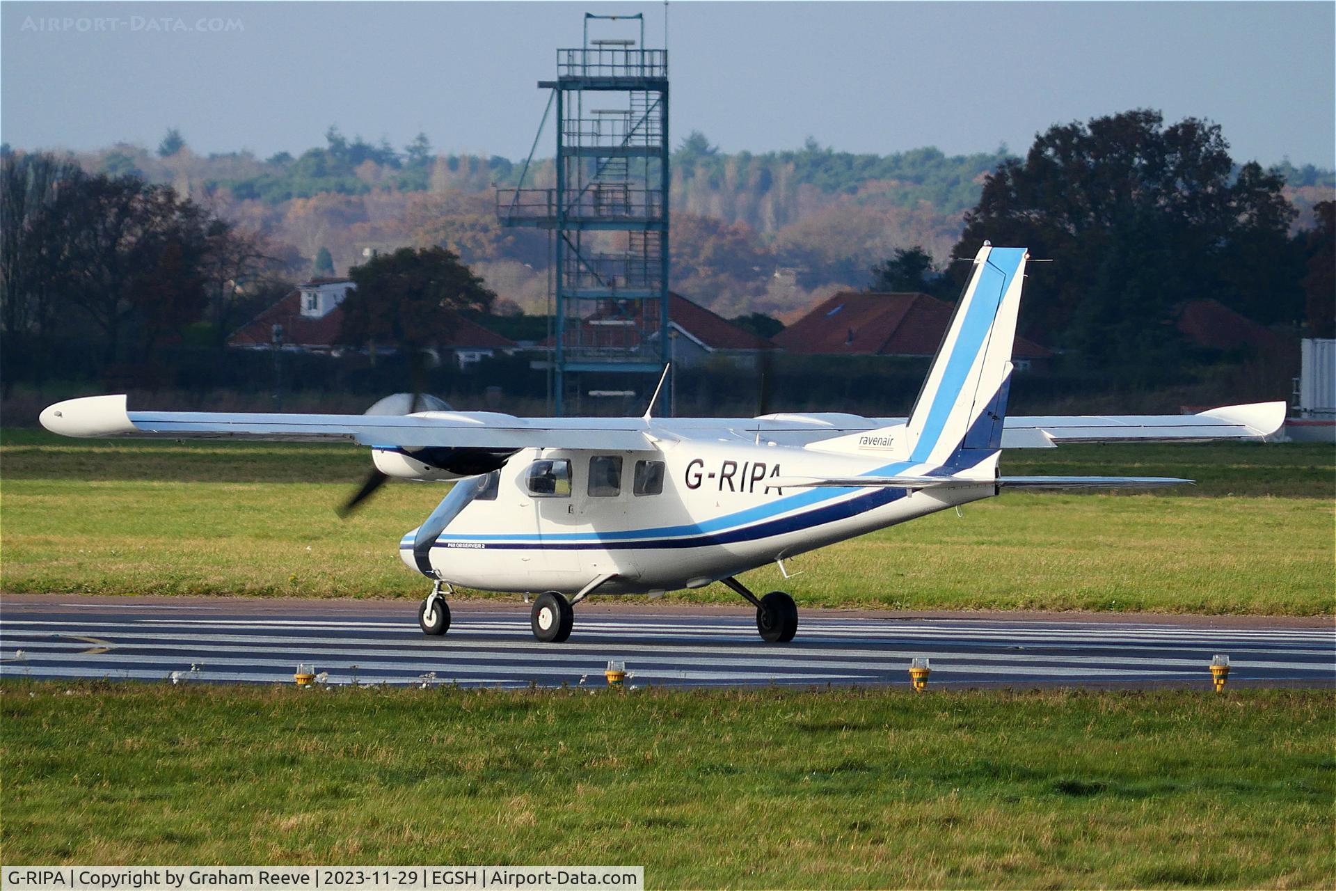 G-RIPA, 2003 Partenavia P-68 Observer C/N 423-23-OB2, Departing from Norwich.