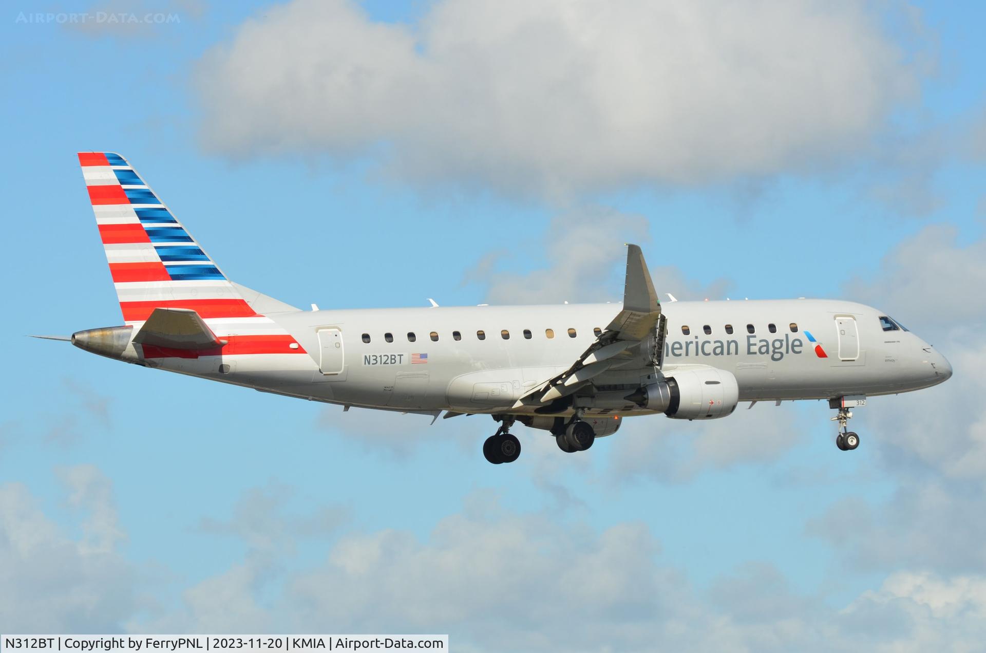 N312BT, 2021 Embraer ERJ-175LR (ERJ-170-200 LR) C/N 17000879, American Eagle (Envoy) ERJ175 re-registered 6 weeks ago, formerly known as N453YX.