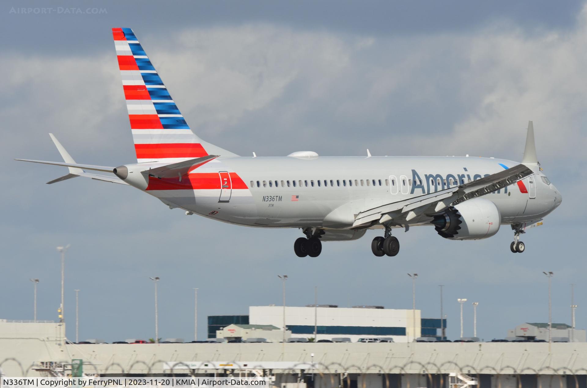N336TM, 2023 Boeing 737-8 MAX C/N 68107, American B738 Max delivered just 6 weeks ago when I spotted it.