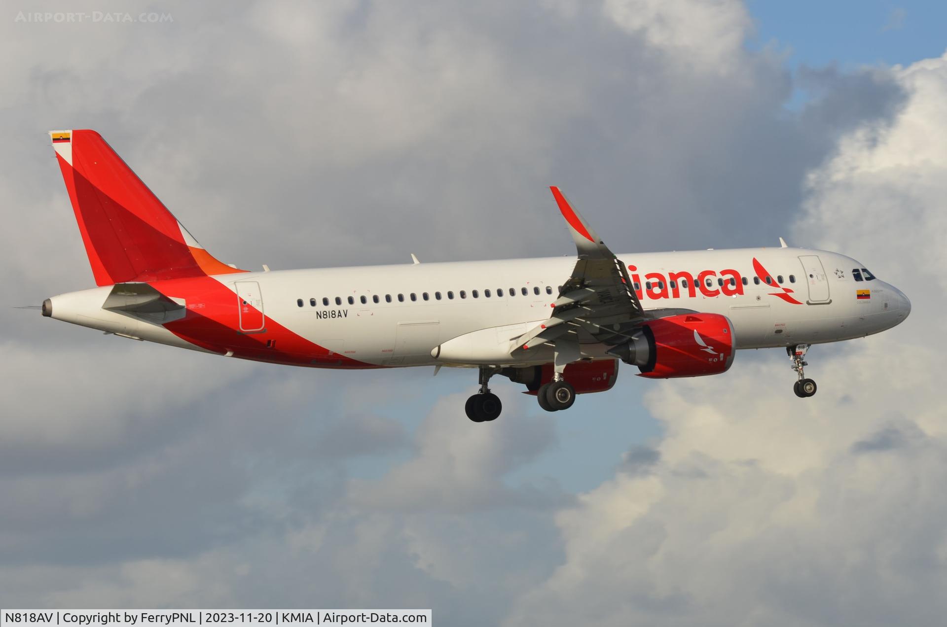 N818AV, 2019 Airbus A320-251N C/N 9041, Avianca A320N landing in MIA