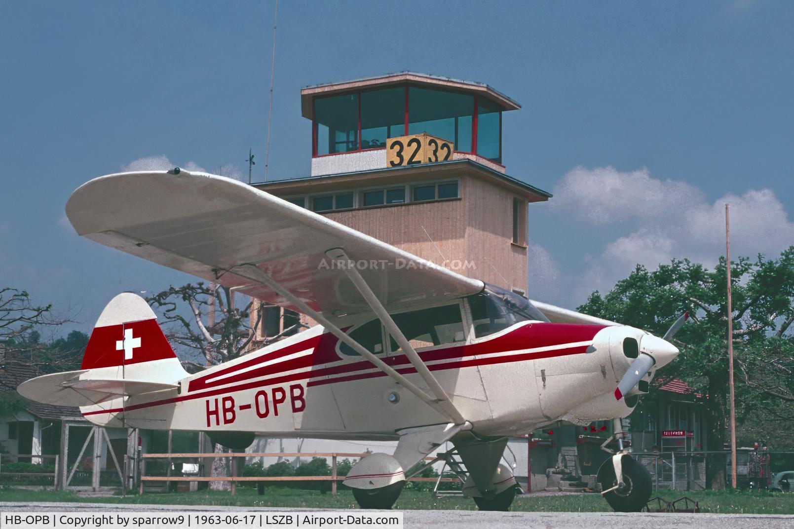 HB-OPB, 1955 Piper PA-22-150 Tri Pacer C/N 22-3141, After arrival from Paris. Scanned from a slide.