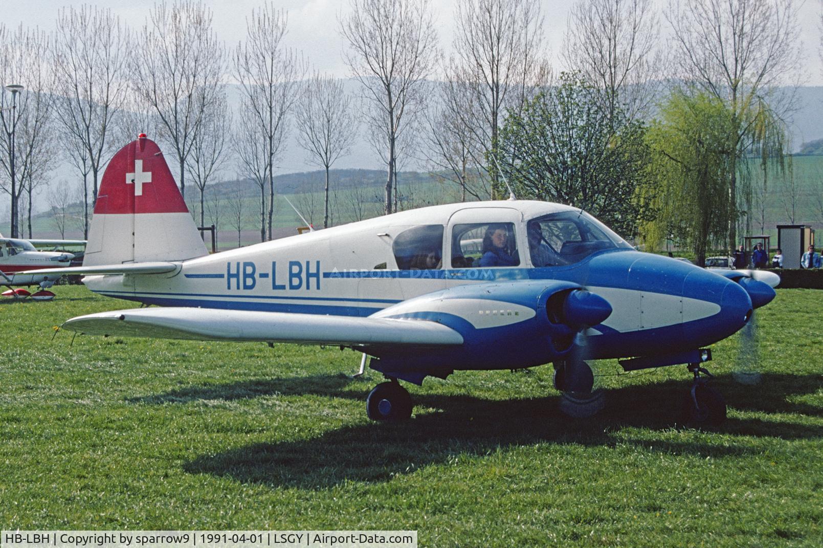 HB-LBH, 1959 Piper PA-23-160 Apache Apache C/N 23-1625, At Yverdon. Wfu after a nose-wheel collapse 1998-09-14.Scanned from a slicde.