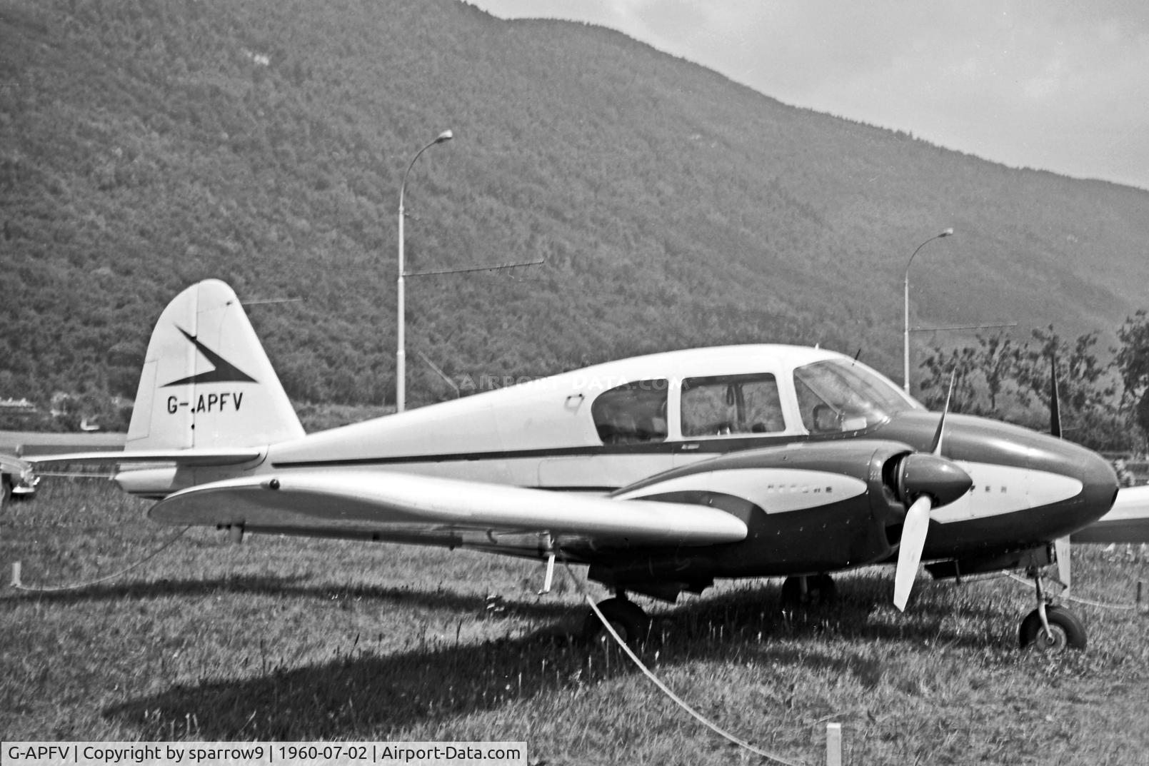 G-APFV, 1959 Piper PA-23-160 Apache C/N 23-1686, Rallye de la Montre Biel-Boezingen (closed). Scanned from b+w 6x9 negative.