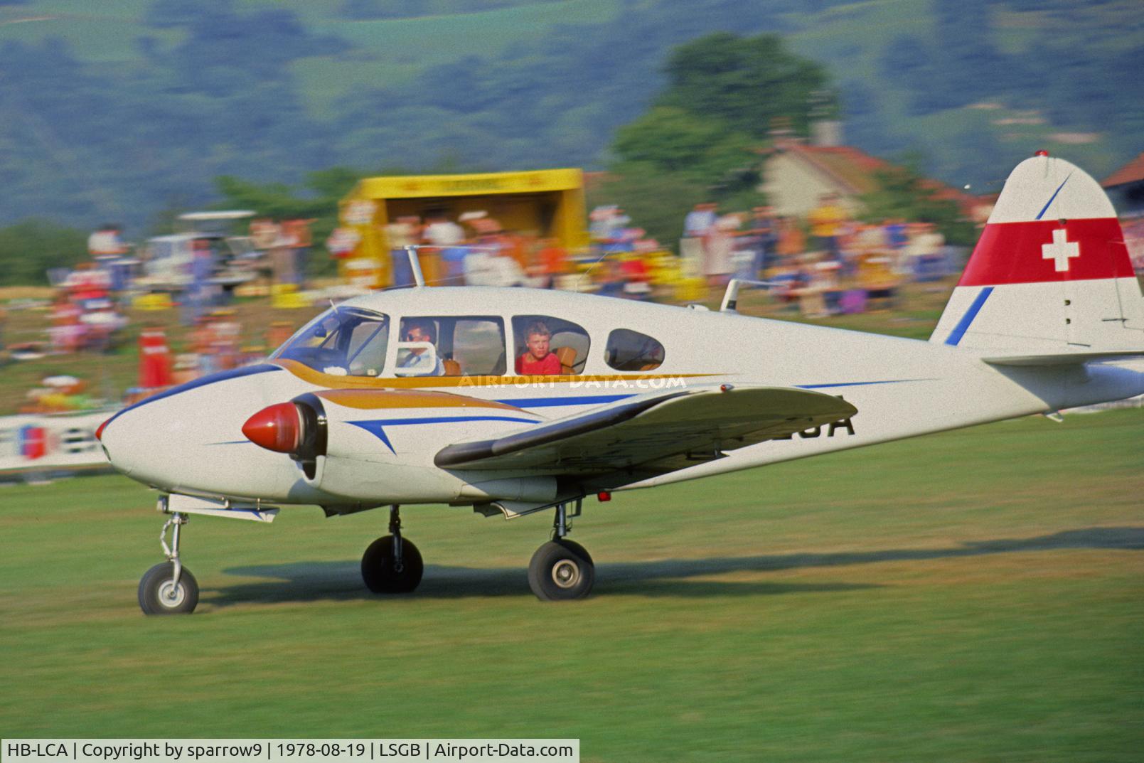 HB-LCA, 1959 Piper PA-23-160 Apache C/N 23-1700, Was HB-registered from1962-06-28 til 1966-03-19 and from 1978-04-17 til 1992-03-23. At Bex airshow. Scanned from a slide.
