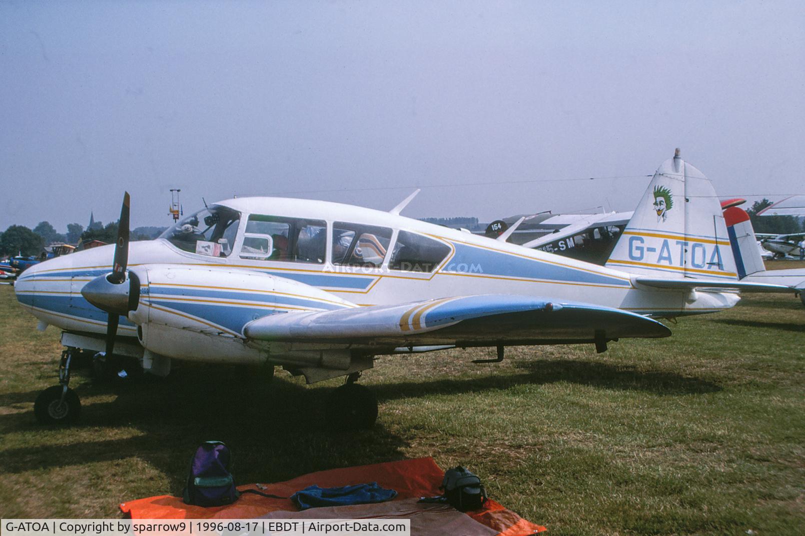 G-ATOA, 1966 Piper PA-23-160 Apache C/N 23-1954, Rally Schaffen-Diest. G-registered from 1966-01-31 til  2008-12-04. Scanned from a slide.