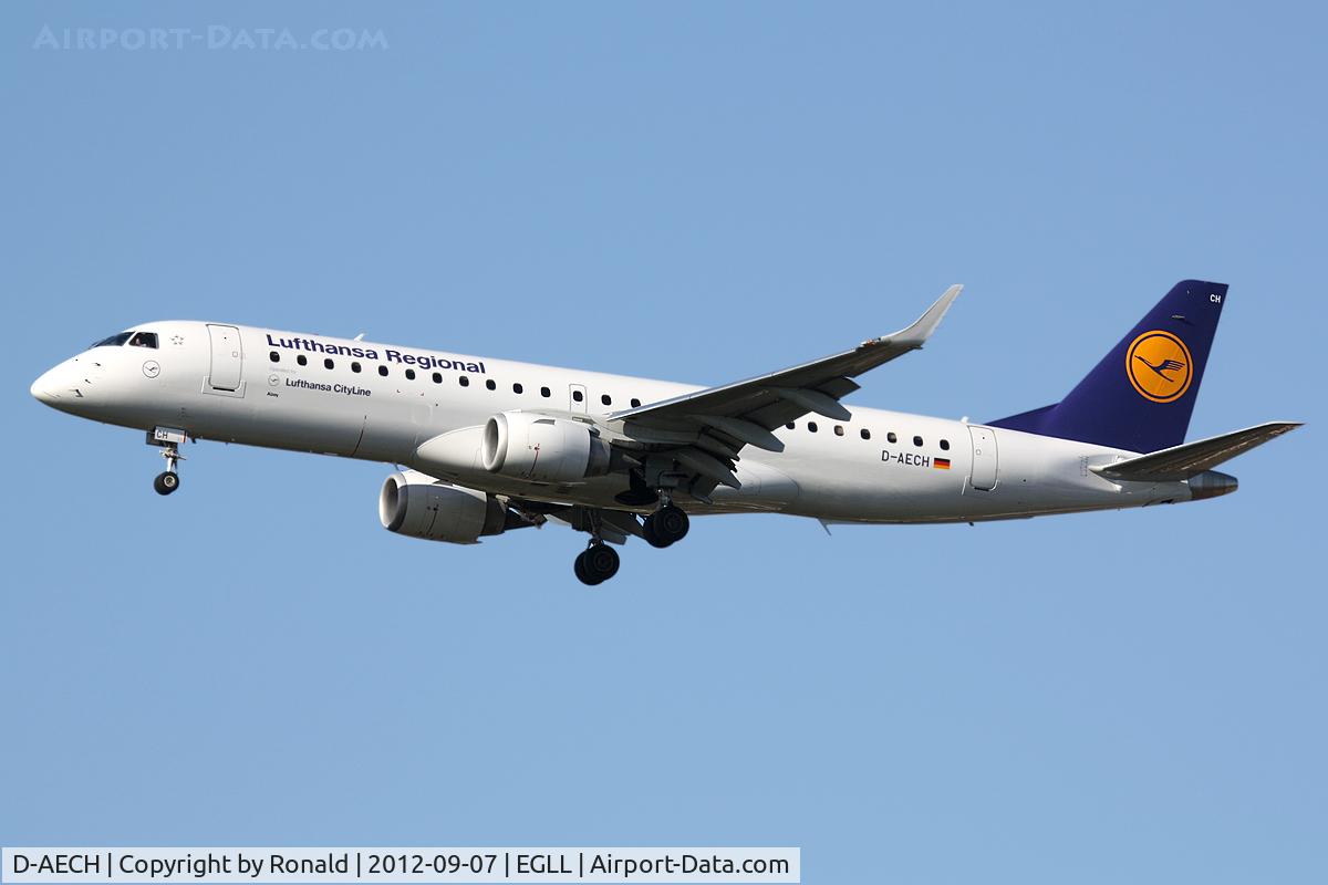 D-AECH, 2010 Embraer 190LR (ERJ-190-100LR) C/N 19000376, at lhr