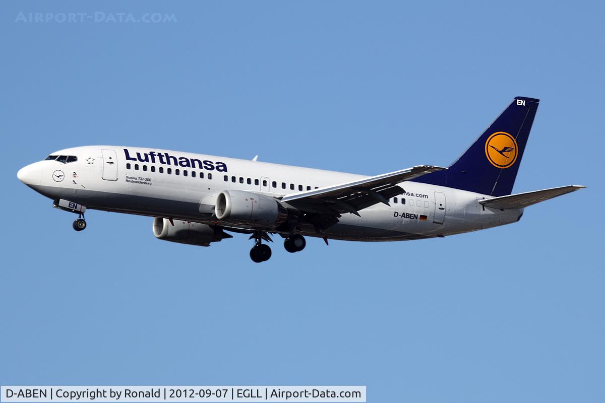 D-ABEN, 1991 Boeing 737-330 C/N 26428, at lhr