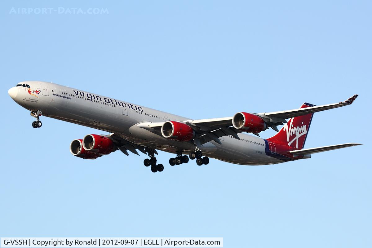 G-VSSH, 2004 Airbus A340-642 C/N 615, at lhr